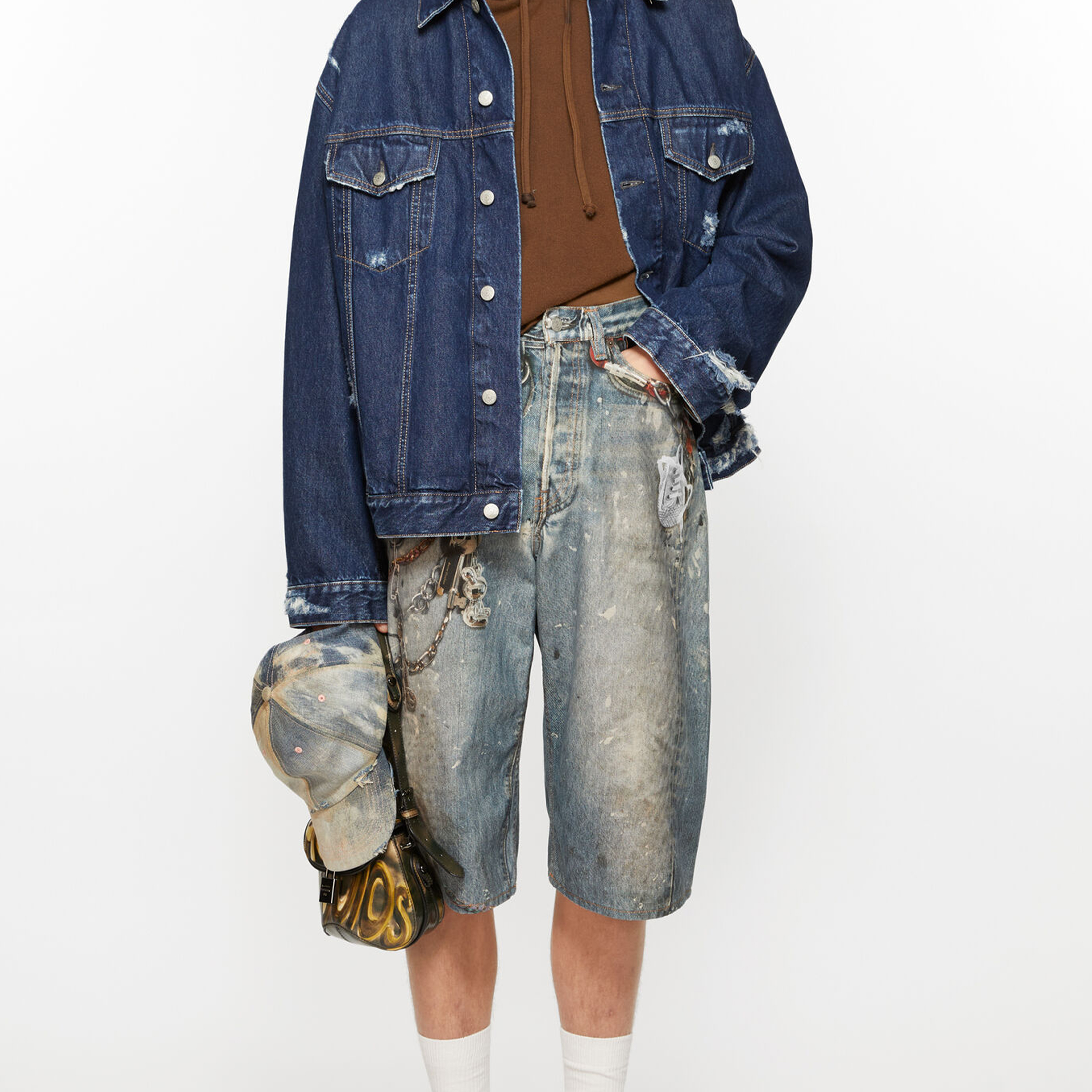 NIGO Acne Studios Men's Women's Summer Solid Color 3D Printed Low Rise Vintage Casual Loose Denim Shorts Ngvp #nigo8514
