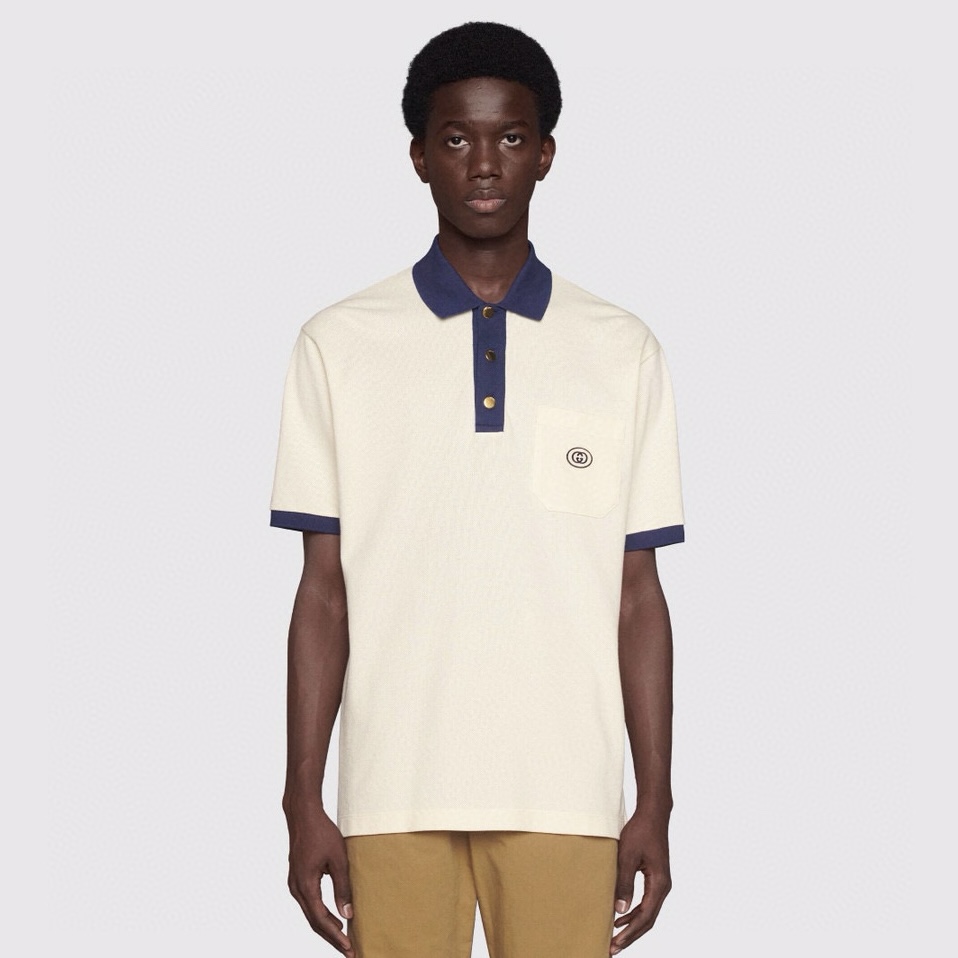 NIGO Gucci Men's Summer Decorated Interlocking Double G Label Stretch Cotton Polo Shirt Short Sleeve T-Shirt #nigo99859