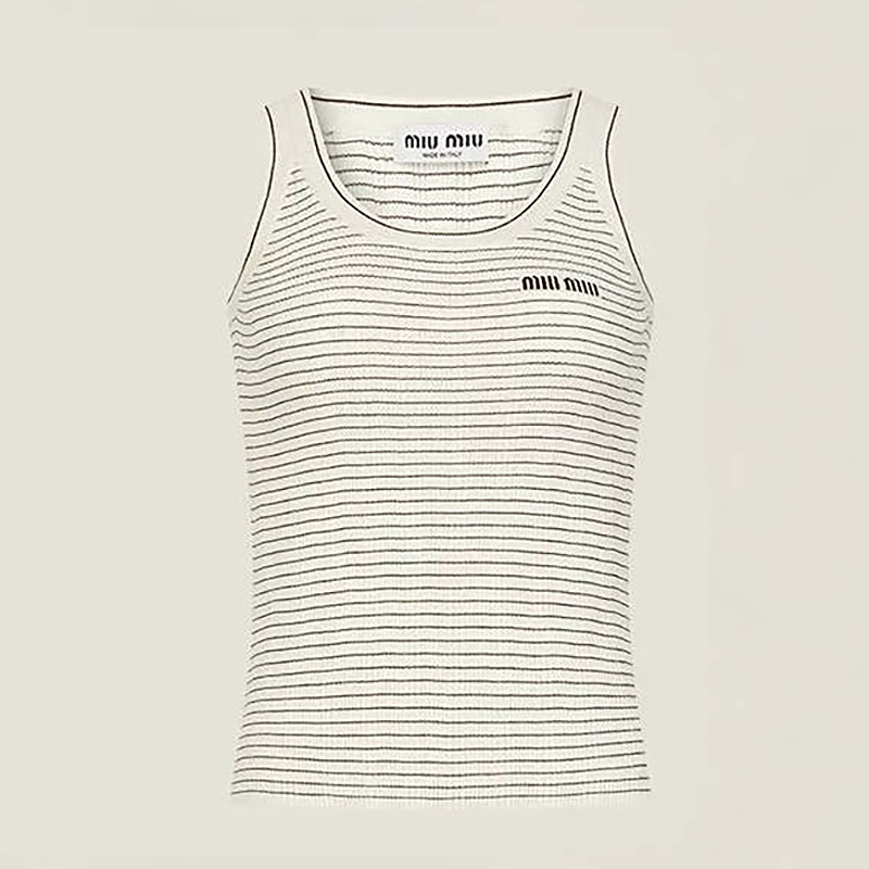 NIGO MiuMiu Women's Summer White Striped Knit Sleeveless Crew Neck Tank Top Vest #nigo99888