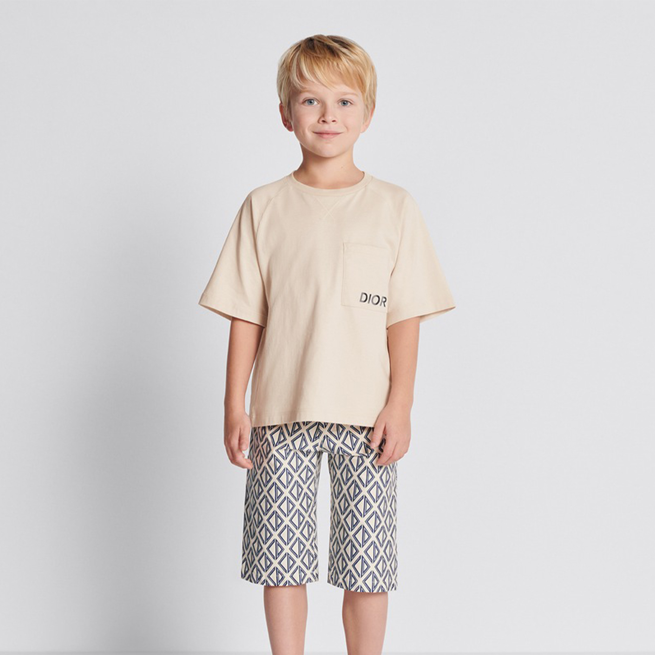 NIGO Dior Kid's Summer Solid Color Cotton Round Neck Logo Printed Short Sleeve T-Shirt Casual Elastic Shorts Set #nigo31298