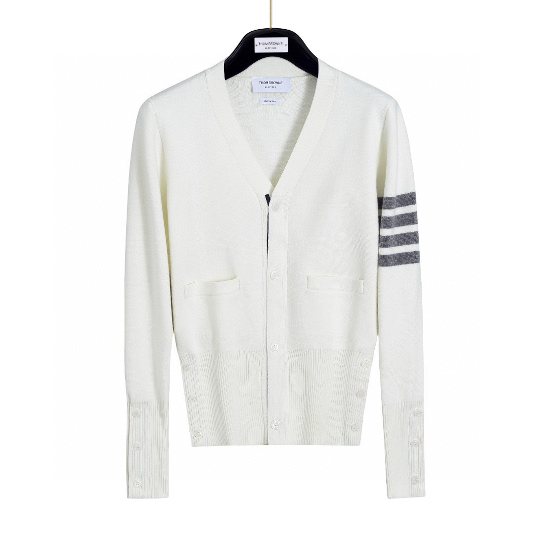 NIGO Thom Browne Women's Spring And Autumn Single Breasted Striped Knitwear Button V-neck Wool Cardigan Top #nigo71276