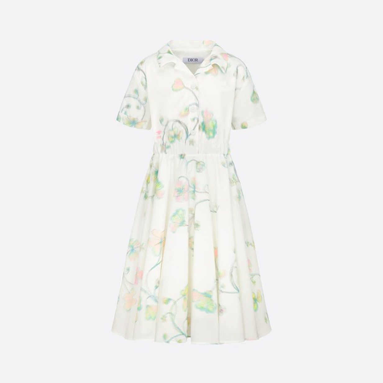 NIGO Dior Kid's Summer Floral Printed Lapel Mid-Length Fitted Short Sleeve Flared Dress #nigo31291