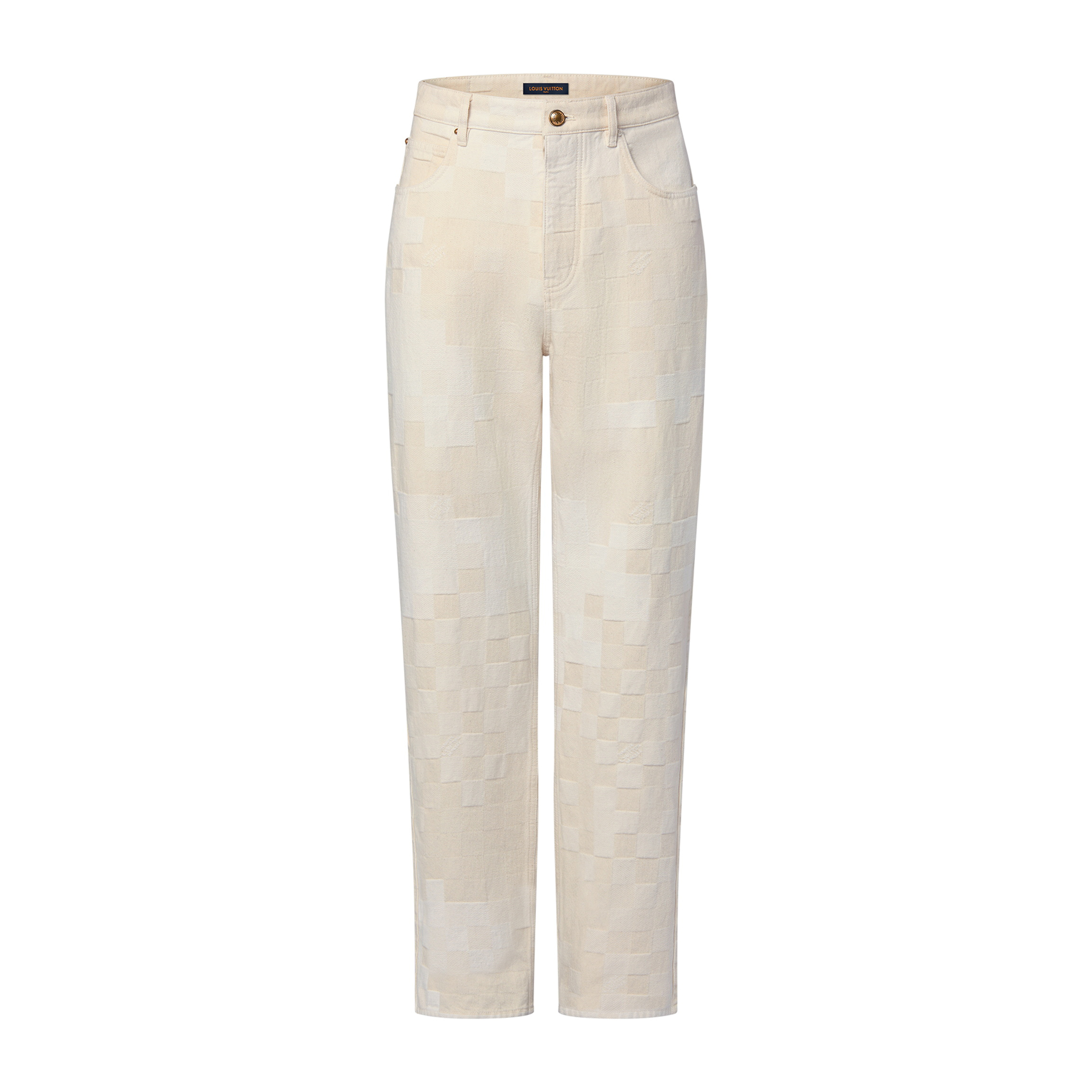 NIGO Louis Vuitton Men's Spring Summer Beige Plaid Jacquard Mid-Rise Straight Leg Jeans Pants #nigo99881
