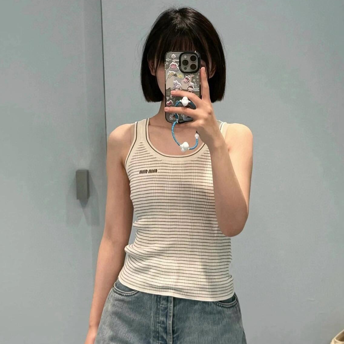 NIGO MiuMiu Women's Summer White Striped Knit Sleeveless Crew Neck Tank Top Vest #nigo99888