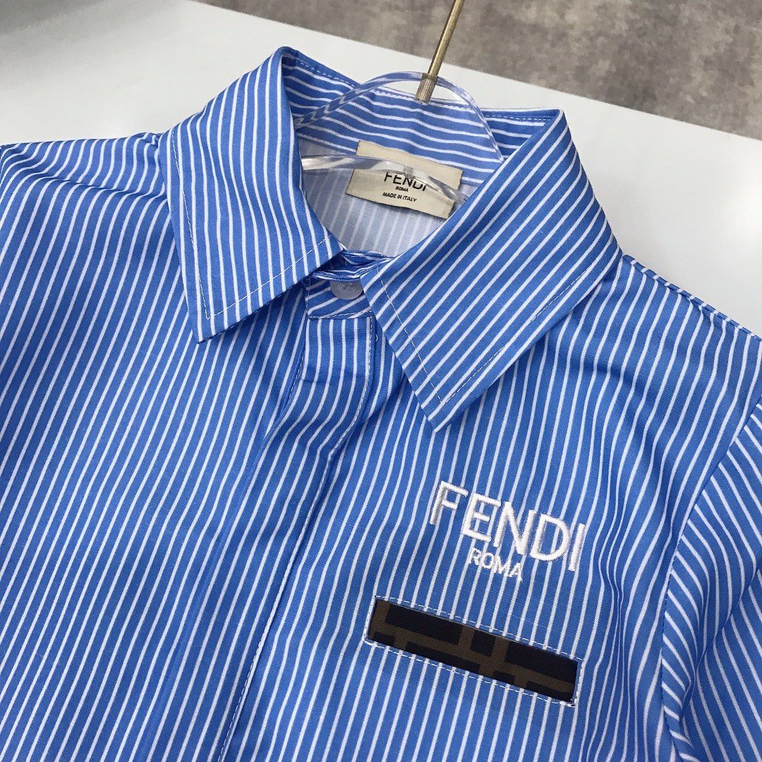 NIGO Fendi Kid's Spring And Autumn Cotton Logo Embroidery Casual Lapel Single-Breasted Long-Sleeved Colorblocking Shirt #nigo31297