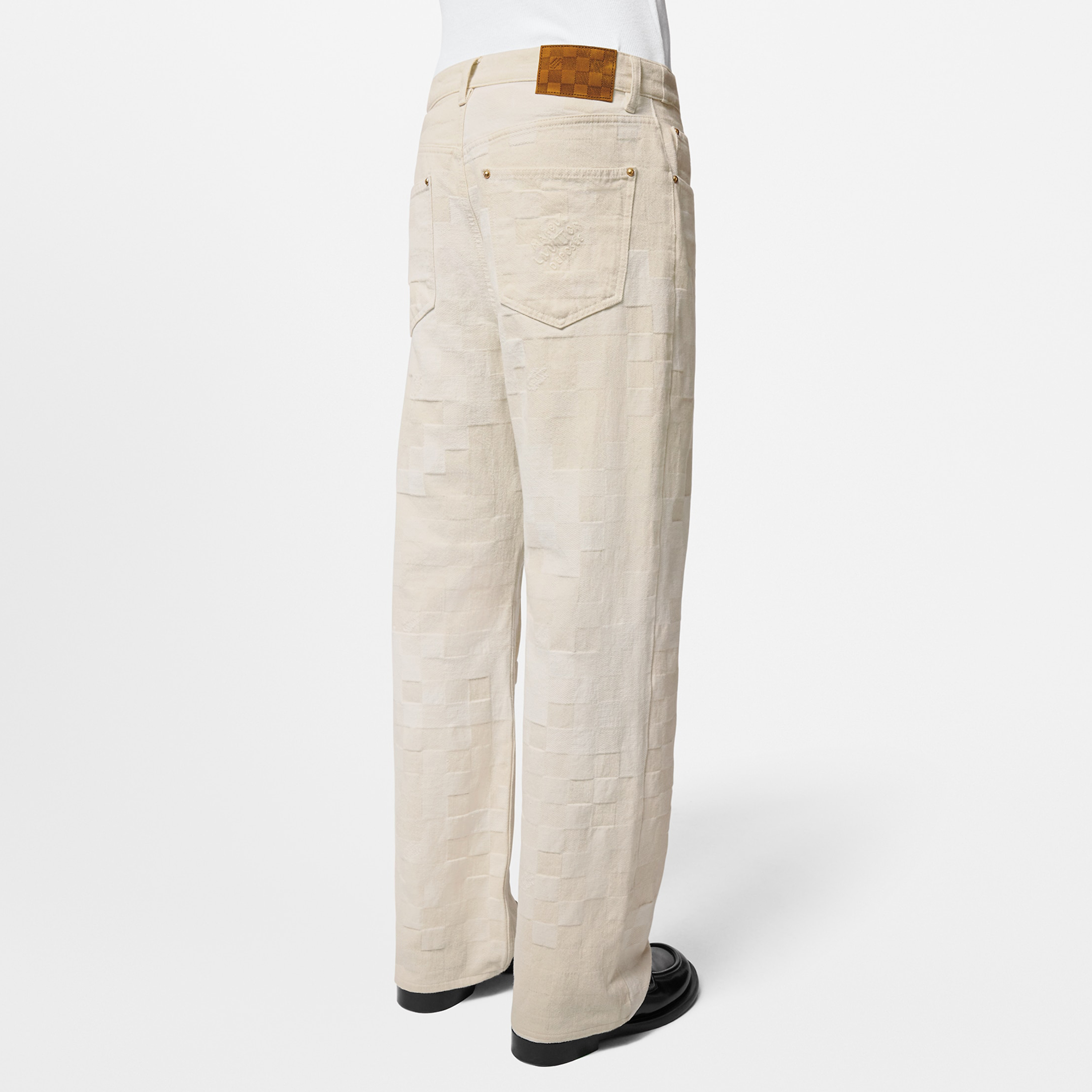 NIGO Louis Vuitton Men's Spring Summer Beige Plaid Jacquard Mid-Rise Straight Leg Jeans Pants #nigo99881