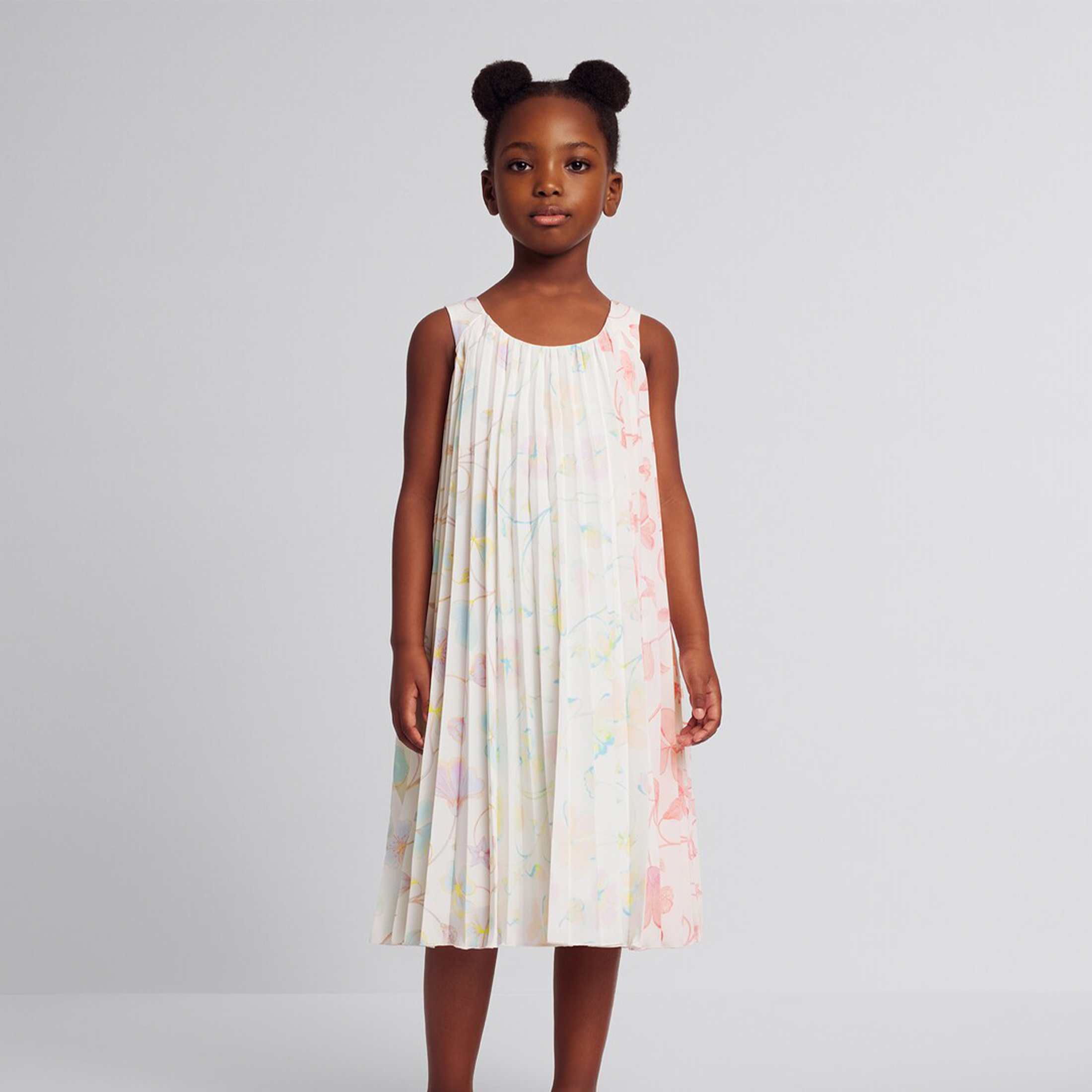 NIGO Dior Kid's Summer Floral Print Colorblocking Full Print High Street Round Neck Mid-Length Flared Sleeveless Dress #nigo31292