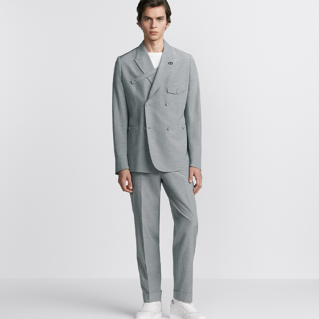 NIGO Dior Men's Spring And Autumn Gray Embroidered Wool Blend Suit Jacket With Cropped Pants Set #nigo71279