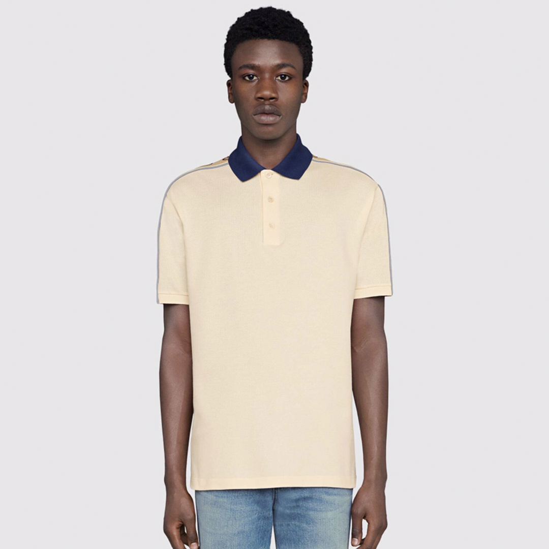 NIGO Gucci Men's Summer Double G Logo Striped Polo Shirt Color Block Button Cotton Casual Fit T-shirt #nigo71282