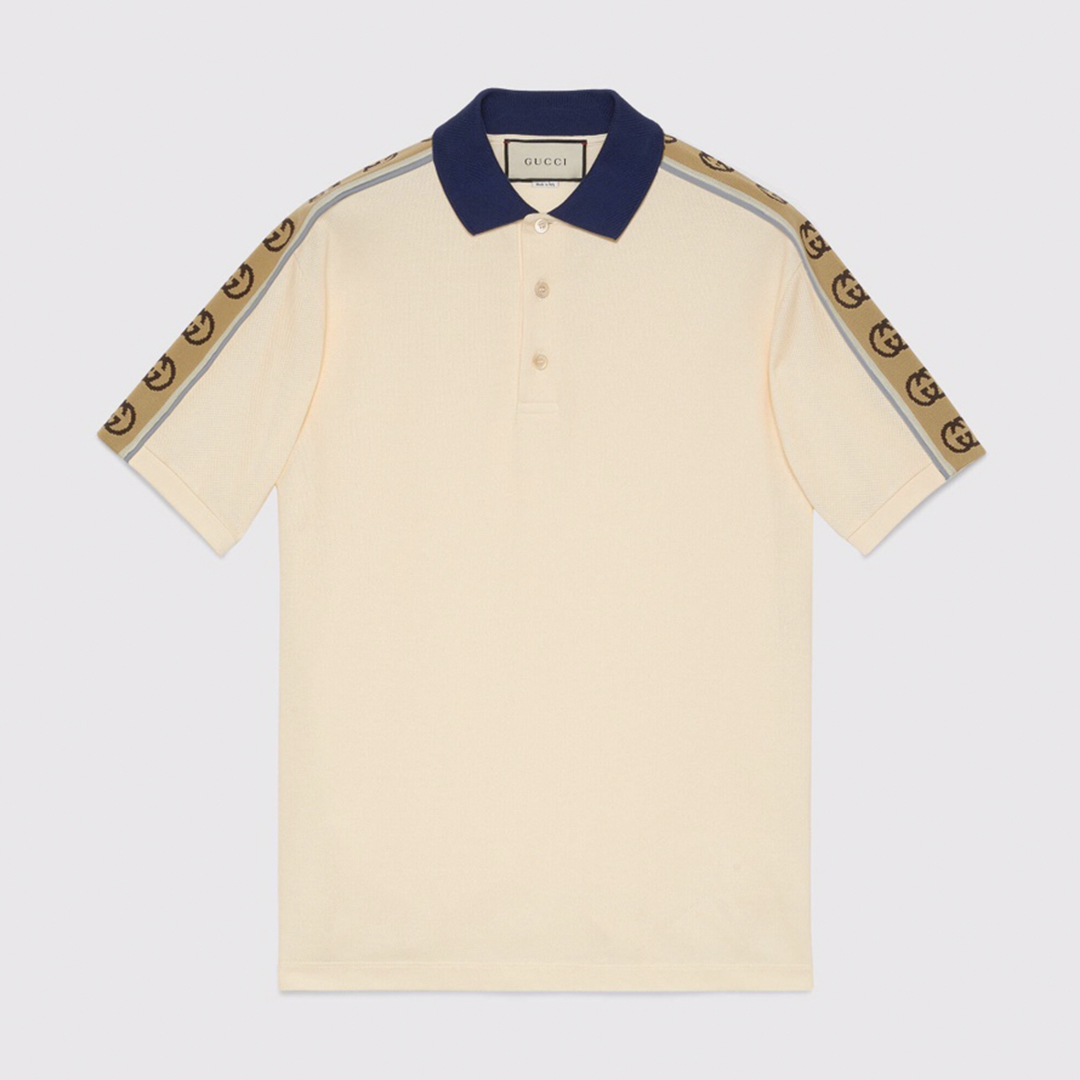 NIGO Gucci Men's Summer Double G Logo Striped Polo Shirt Color Block Button Cotton Casual Fit T-shirt #nigo71282