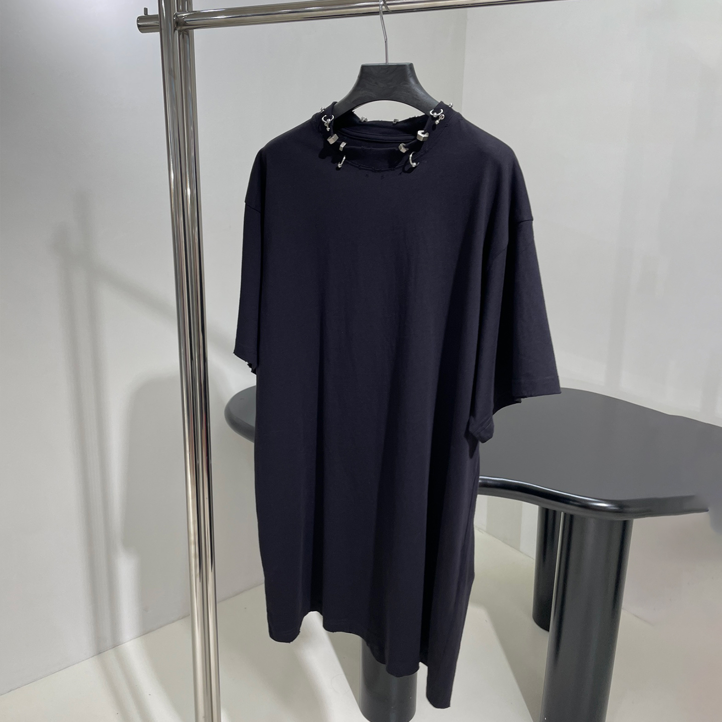 NIGO Balenciaga Men's Summer Vintage Solid Color Old Metal Perforated Neckline Cotton Loose Short Sleeve T-Shirt Casual Elastic Shorts #nigo8575