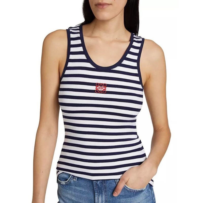 NIGO Loewe Women's Summer Pattern Printed Stripe Round Neck Sleeveless Tank Top Vest #nigo99919