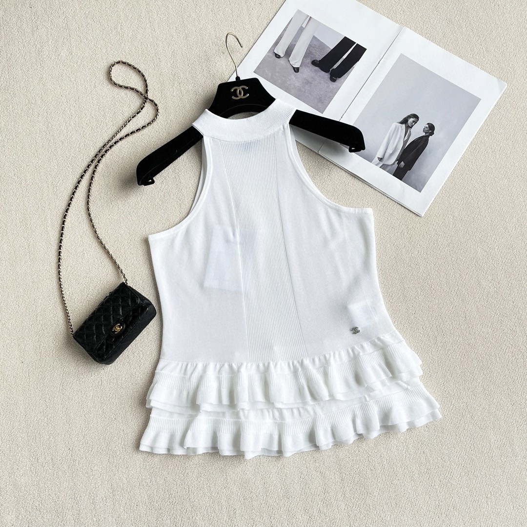 NIGO Chanel Women's Summer Solid Color Cotton Knit Ruffle Sleeveless Tank Top Vest #nigo99911