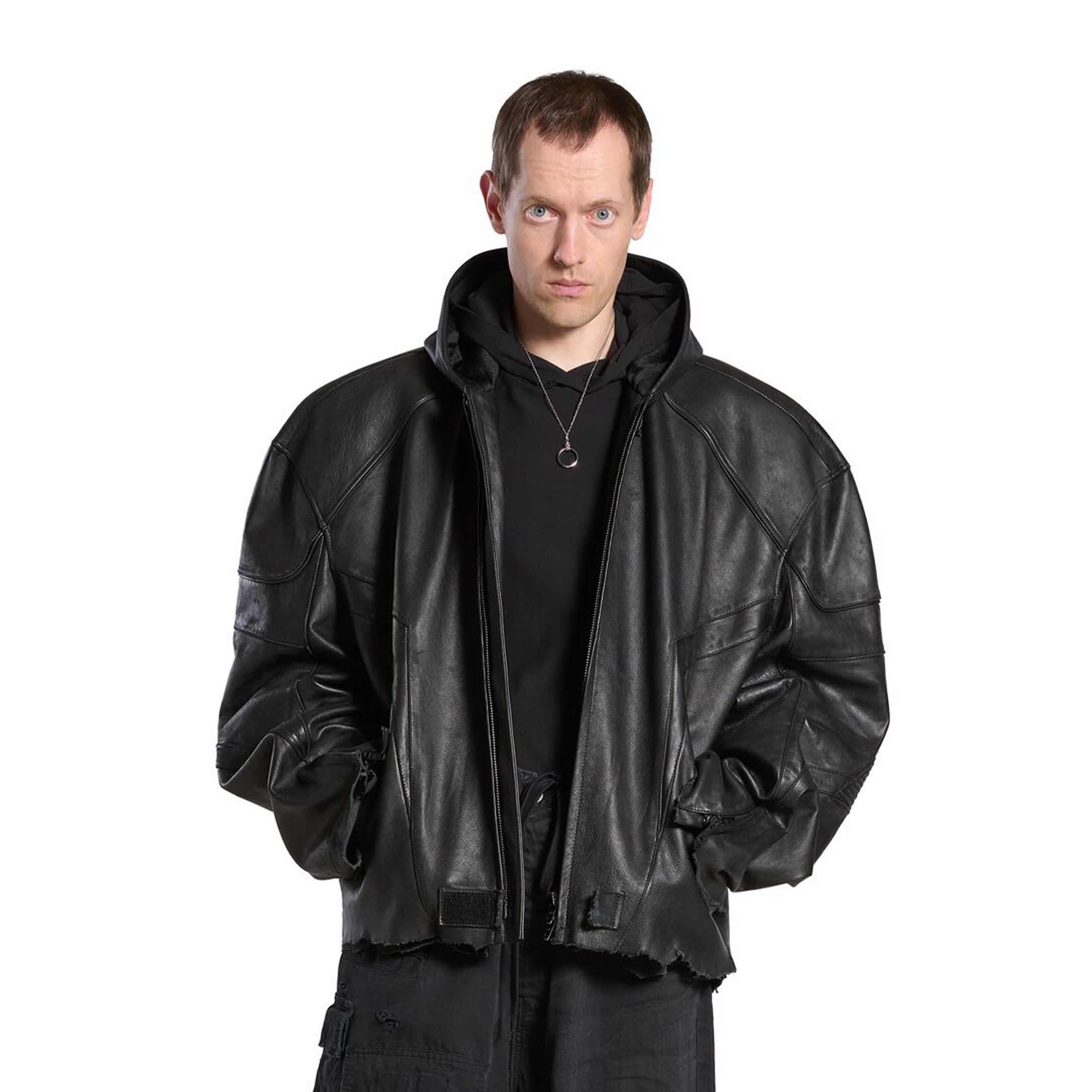 NIGO Balenciaga Men's Women's Autumn And Winter High Street Solid Color Cowhide Zipper Long Sleeve Loose BIKER Hooded Jacket Ngvp #nigo8578