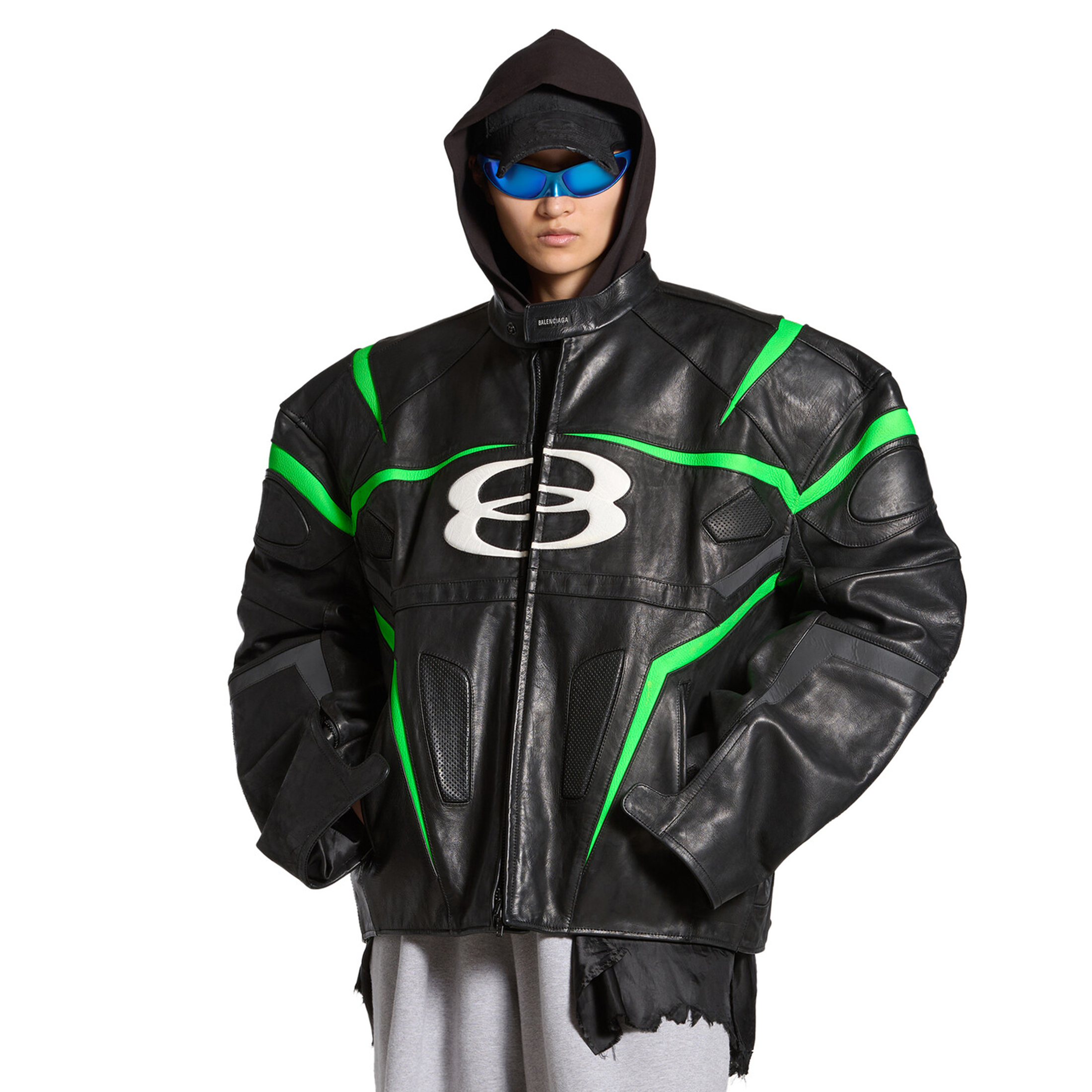 NIGO Balenciaga Men's Women's Autumn And Winter Cowhide Splicing Zipper Letters Embroidery Long Beard Loose Unity Sports Idol Black Racer Jacket Ngvp #nigo8577