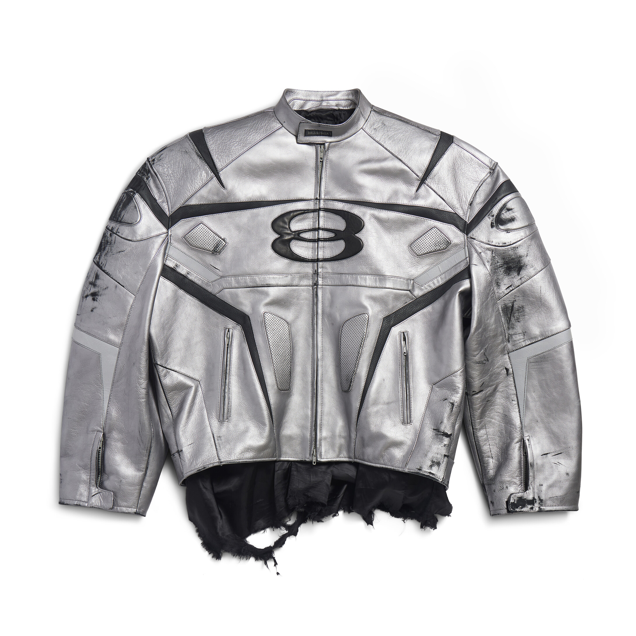 NIGO Balenciaga Men's Women's Autumn And Winter Cowhide Old Splicing Unity Sports Idol Silver Zipper Standing Collar Long Sleeve Loose Racer Jacket Ngvp #nigo8579