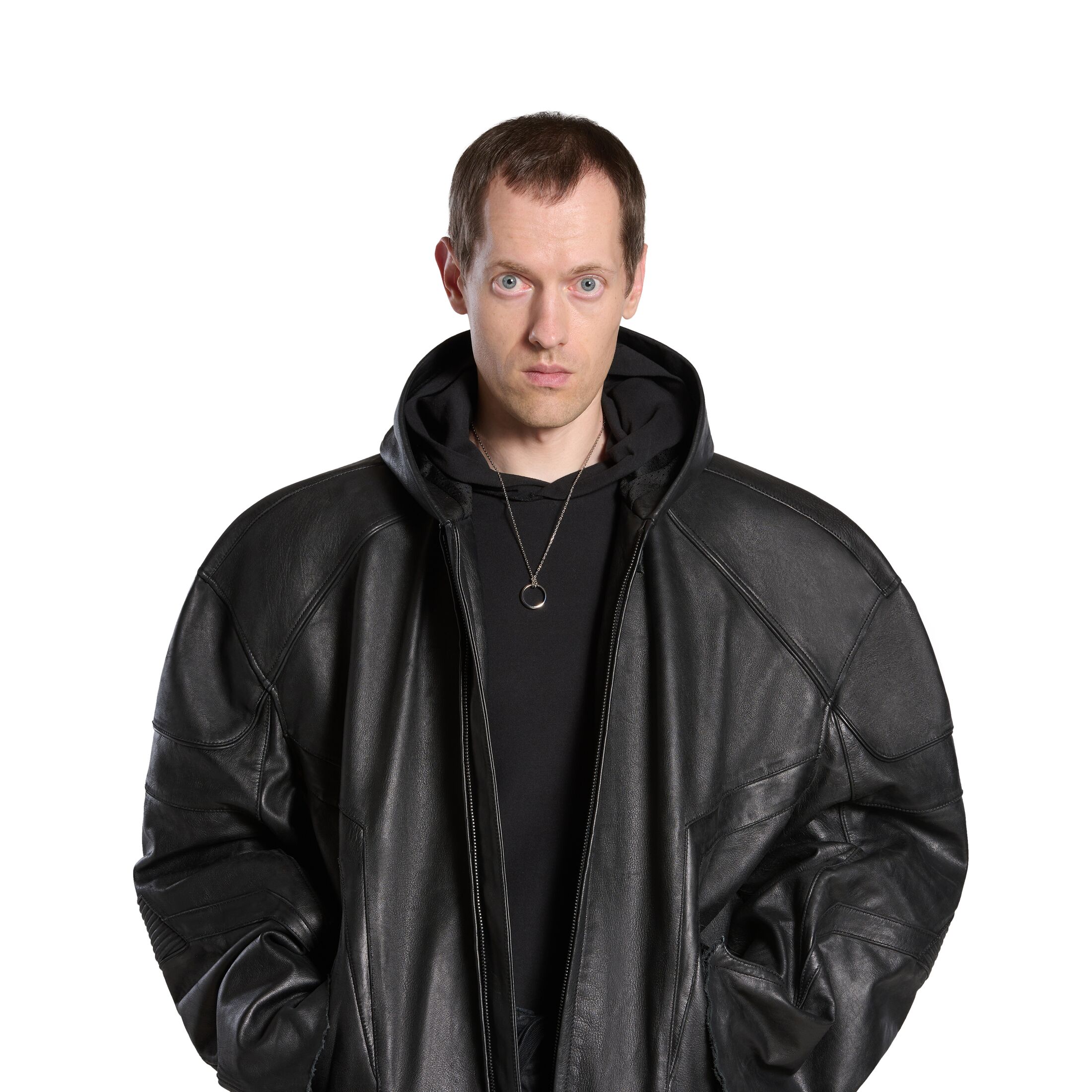 NIGO Balenciaga Men's Women's Autumn And Winter High Street Solid Color Cowhide Zipper Long Sleeve Loose BIKER Hooded Jacket Ngvp #nigo8578