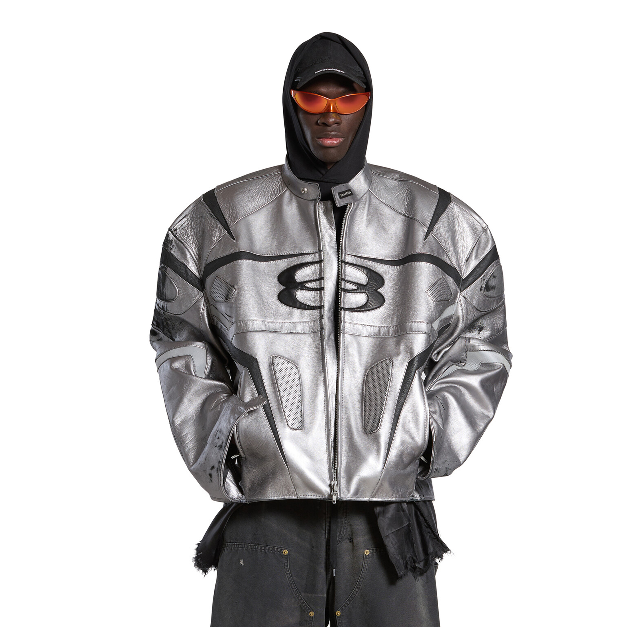 NIGO Balenciaga Men's Women's Autumn And Winter Cowhide Old Splicing Unity Sports Idol Silver Zipper Standing Collar Long Sleeve Loose Racer Jacket Ngvp #nigo8579