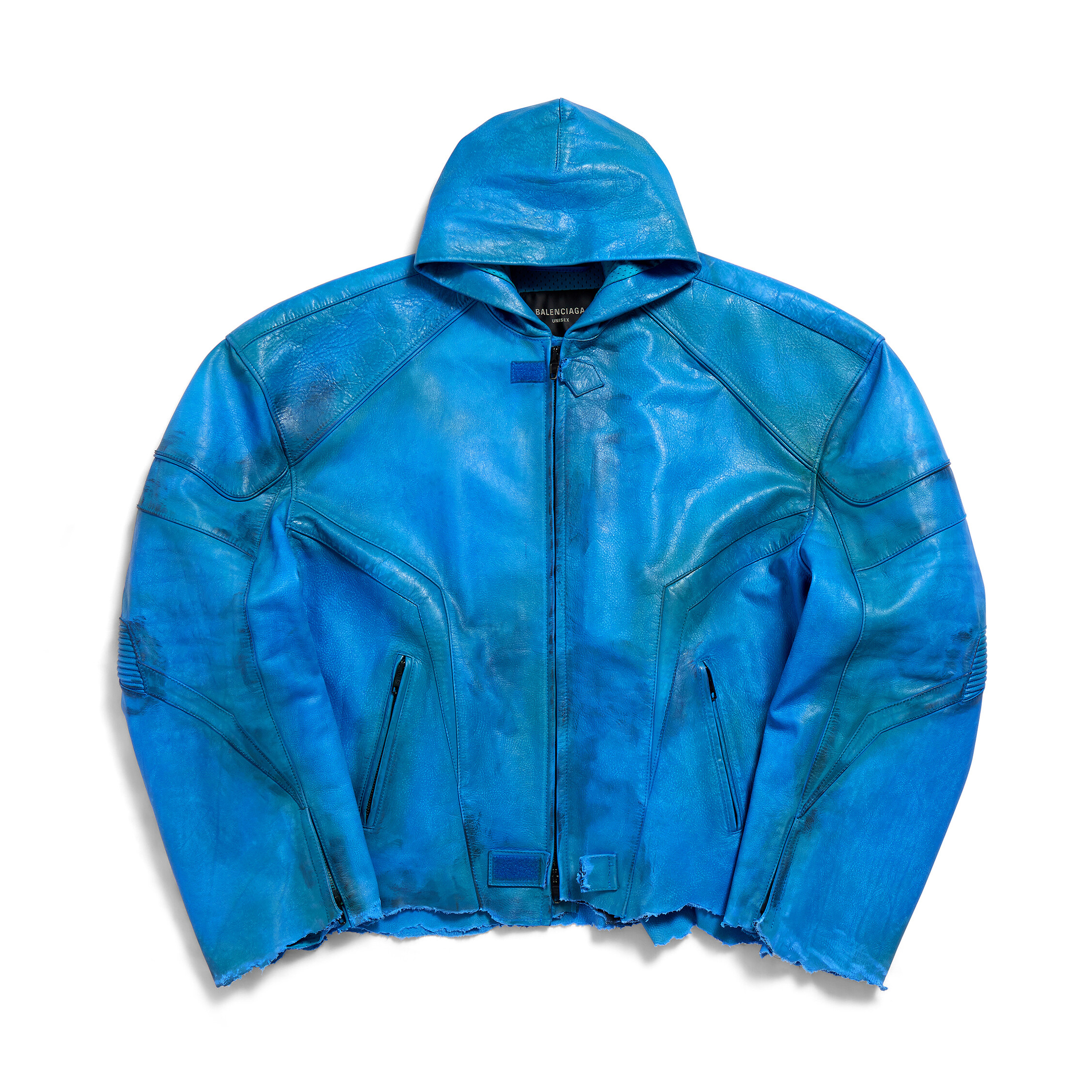 NIGO Balenciaga Men's Spring And Fall Fashion Zipper Blue Cowhide Hooded Long Sleeve Loose Biker Jacket Ngvp #nigo8581