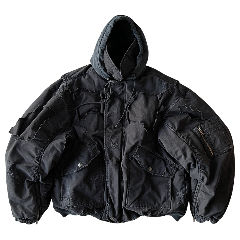 NIGO Balenciaga Men's Autumn And Winter Black Distressed Washed Zippered Hoodie Hooded Jacket Cotton Jacket Ngvp #nigo8613