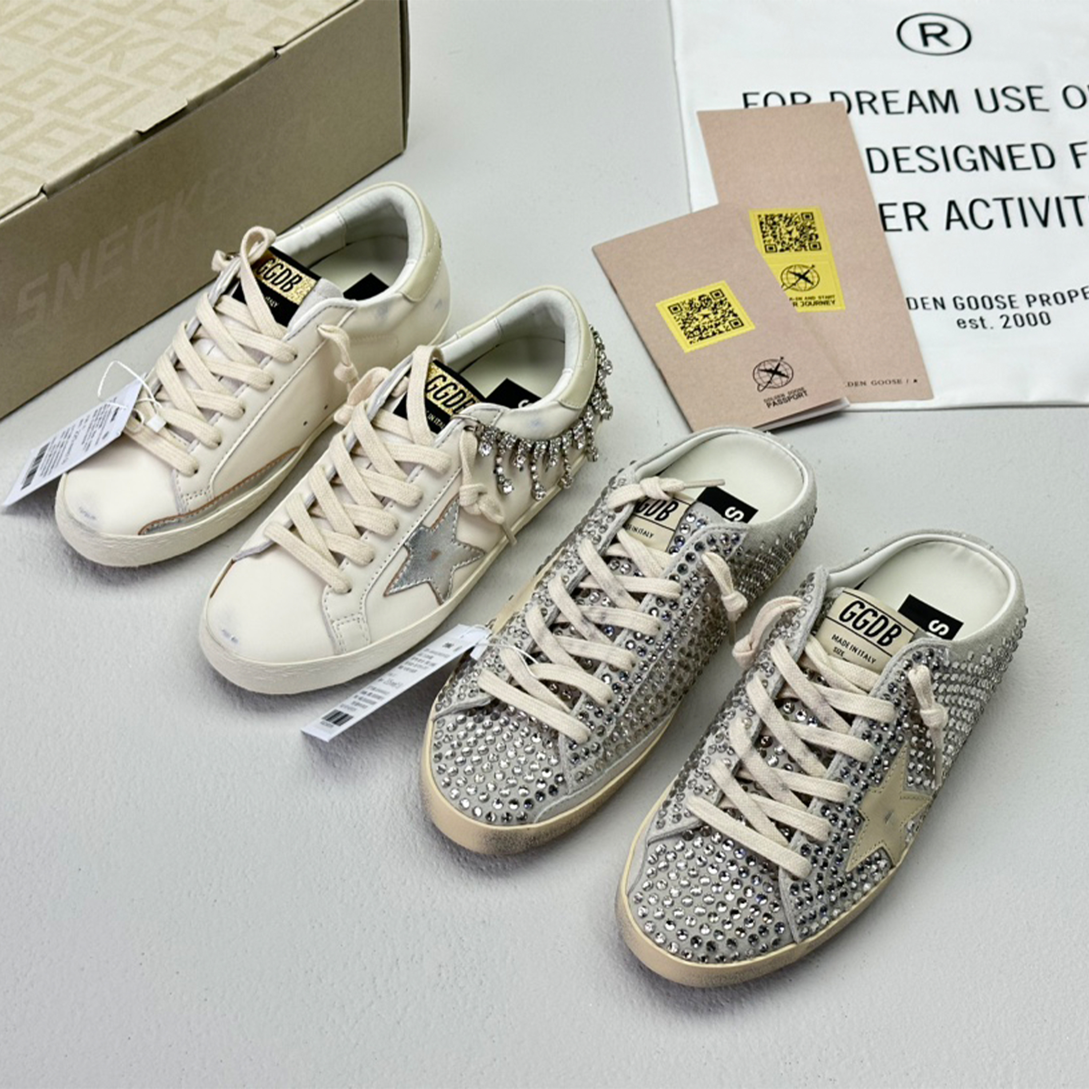 NIGO Golden Goose Women's Four Seasons Fashion Solid Color Super-Star Full Of Diamonds Baotou Slippers Leather Casual Round Head Tie Low Shoes #nigo99957