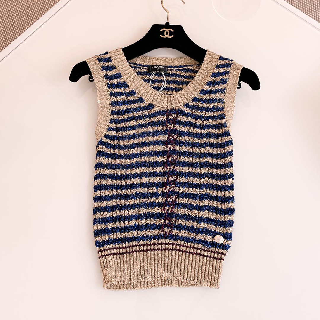 NIGO Chanel Women's Summer U-neck Color Matching Gilded Needle Knitted Sleeveless Striped Vest Fashionable And Casual Top Ngvp #nigo8612