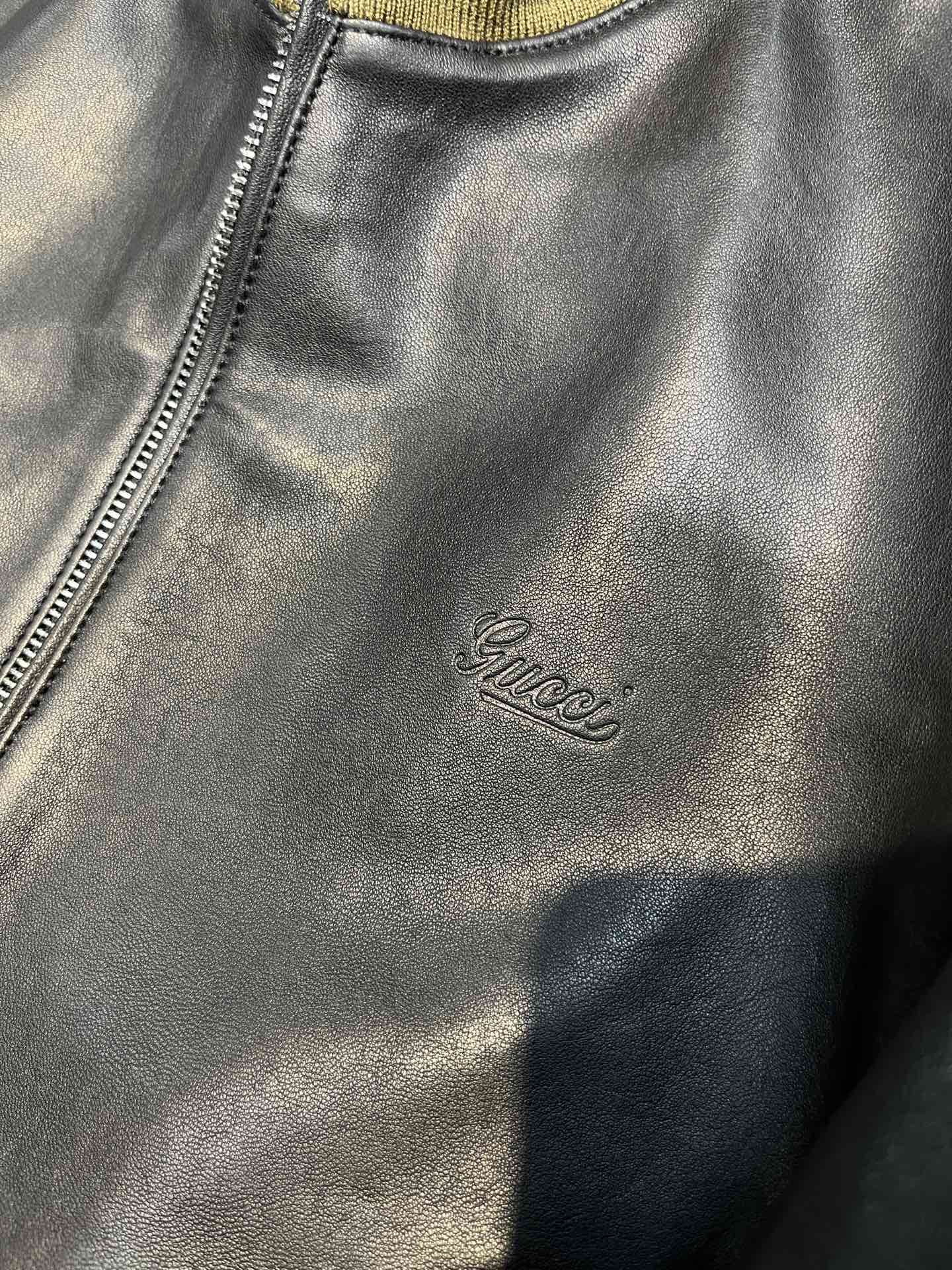 NIGO Gucci Men's Spring And Autumn Striped Standing Collar Solid Color Long Sleeve Leather Jacket Coat #nigo99961