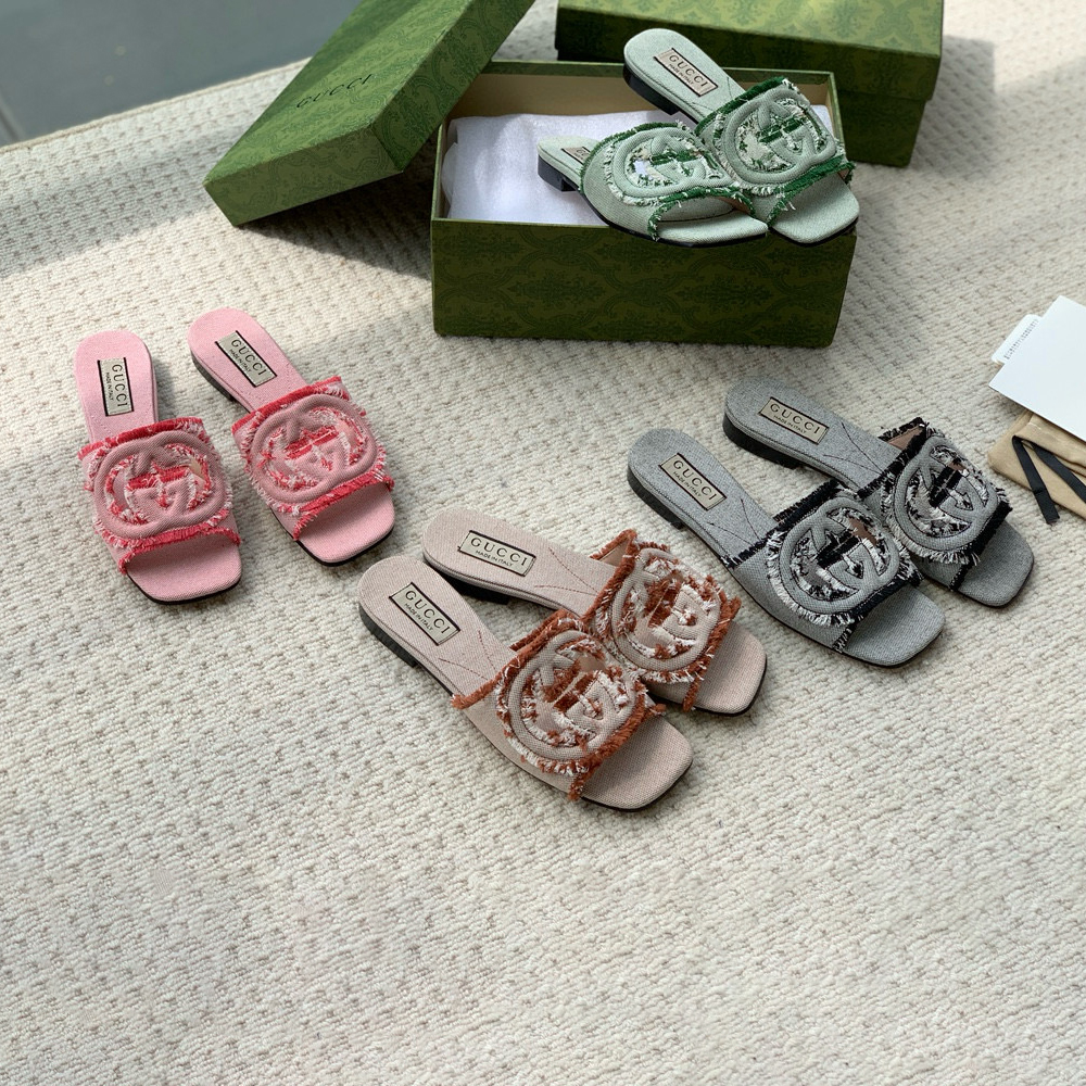 NIGO Gucci Women's Summer Denim Hollowed Out Letters Embroidered Slippers Sandals Shoes #nigo99939