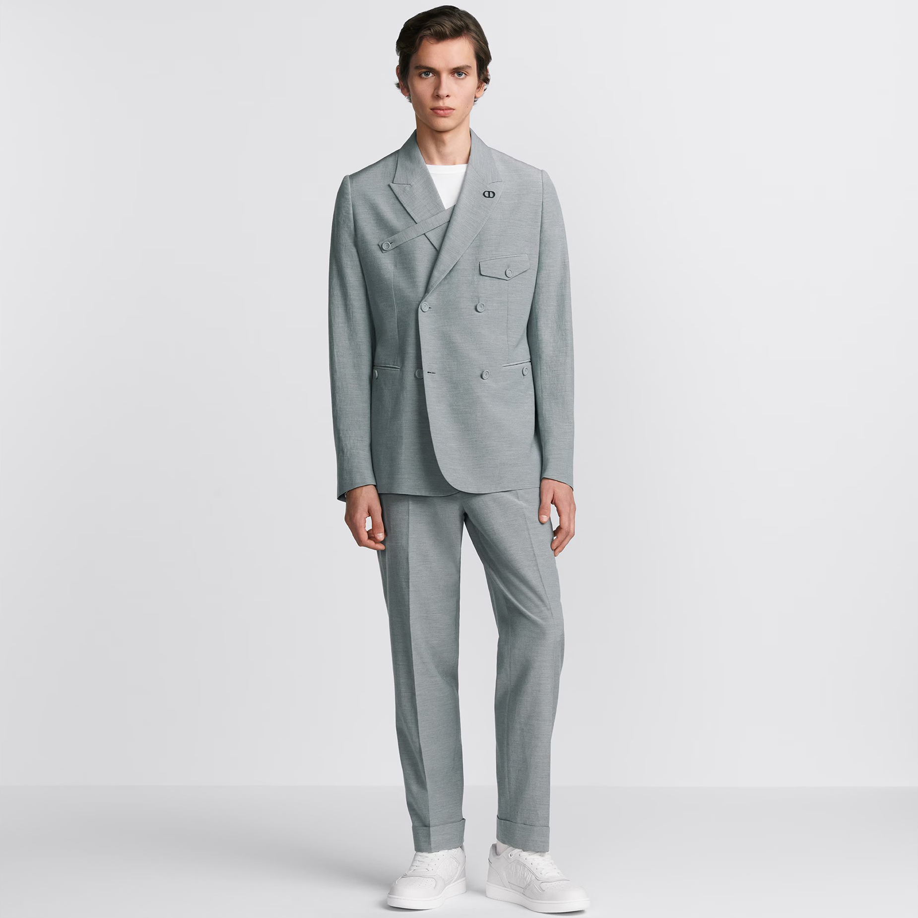 Men's Spring and Autumn Gray Double Breasted Long Sleeve Suit Jacket Blazer Embroidered Logo Suit Pants Set #nigo99926