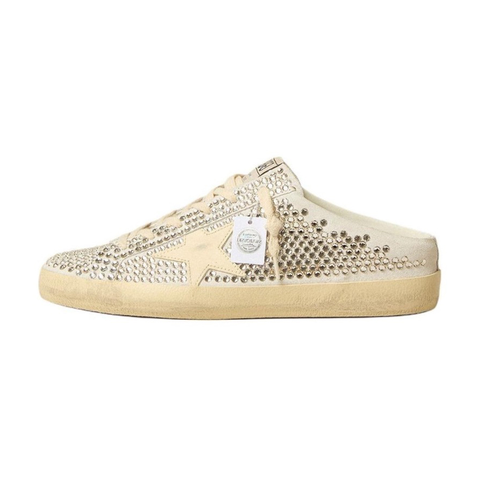 NIGO Golden Goose Women's Four Seasons Fashion Solid Color Super-Star Full Of Diamonds Baotou Slippers Leather Casual Round Head Tie Low Shoes #nigo99957