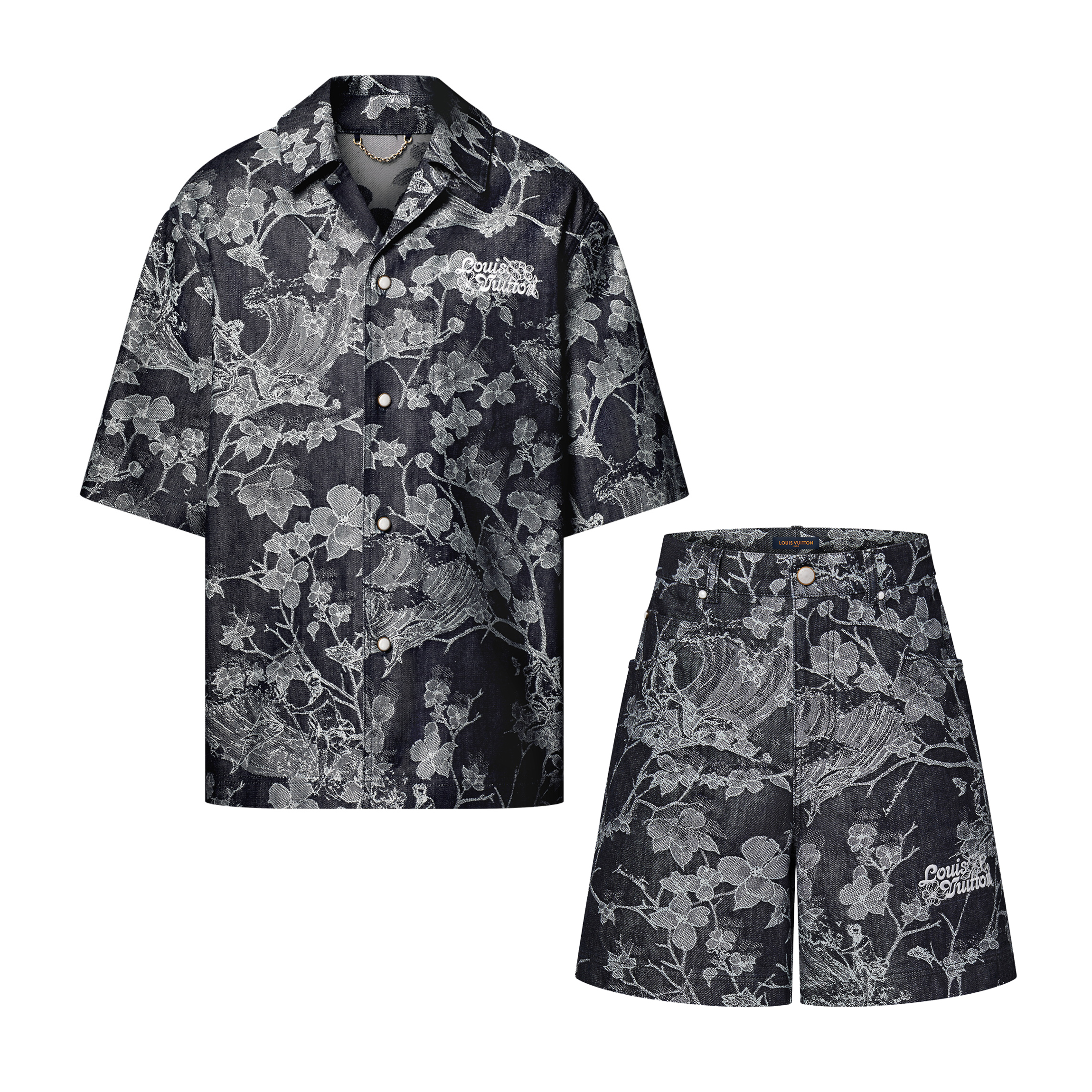 NIGO Louis Vuitton Men's Summer Botanical Print Full Print Lapel Single Breasted Short Sleeve Shirt Button Down Shorts Suit Set #nigo99966