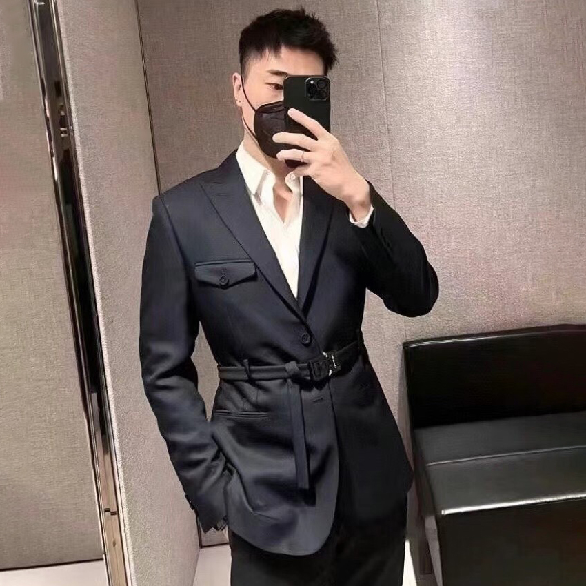 NIGO Dior Men's Spring and Autumn Black with Belt Single Breasted Blazer Suit Jacket #nigo99927