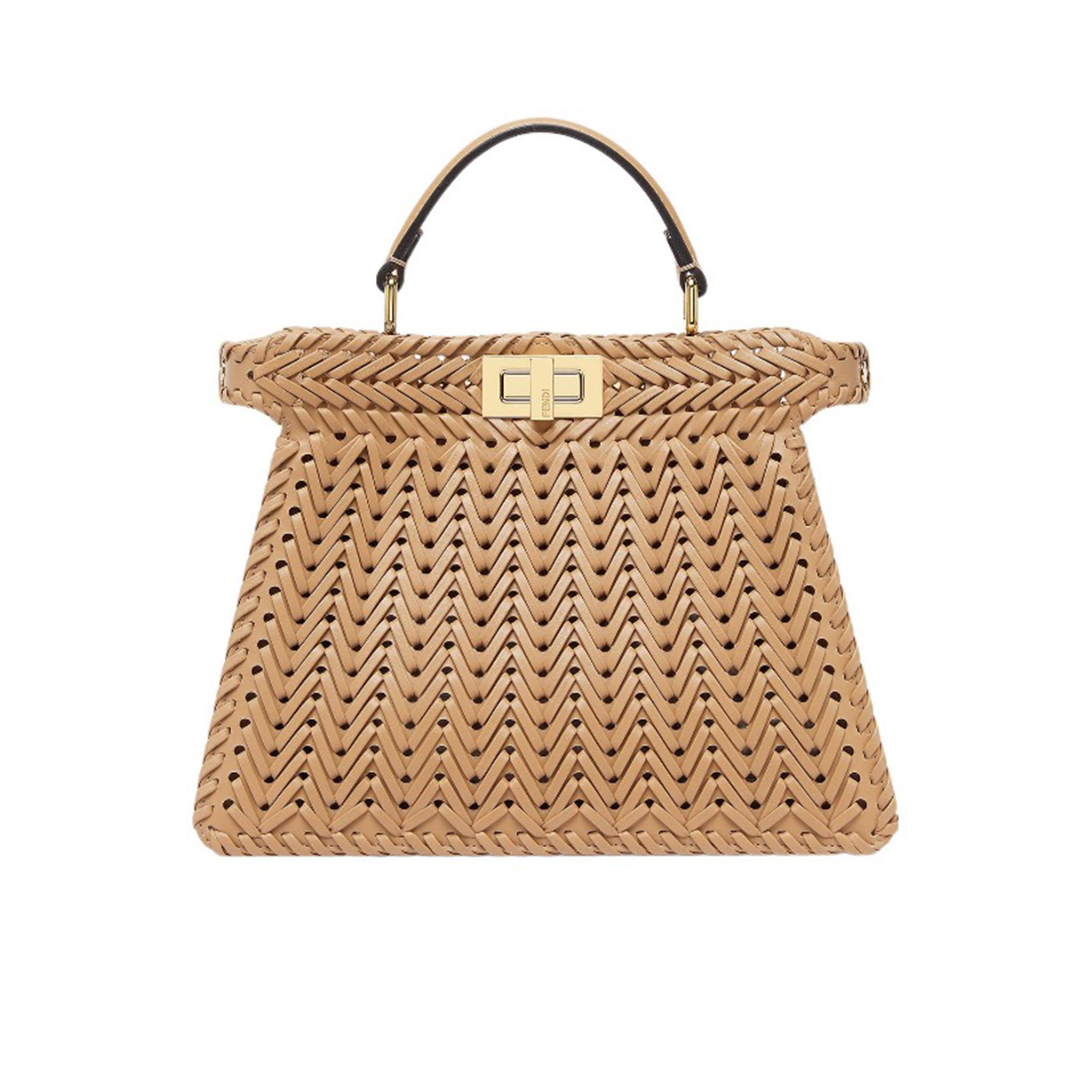 NIGO Fendi Woven Leather Handbag Casual Bags Fashionable Gold Buckle Crossbody Bag #nigo71288