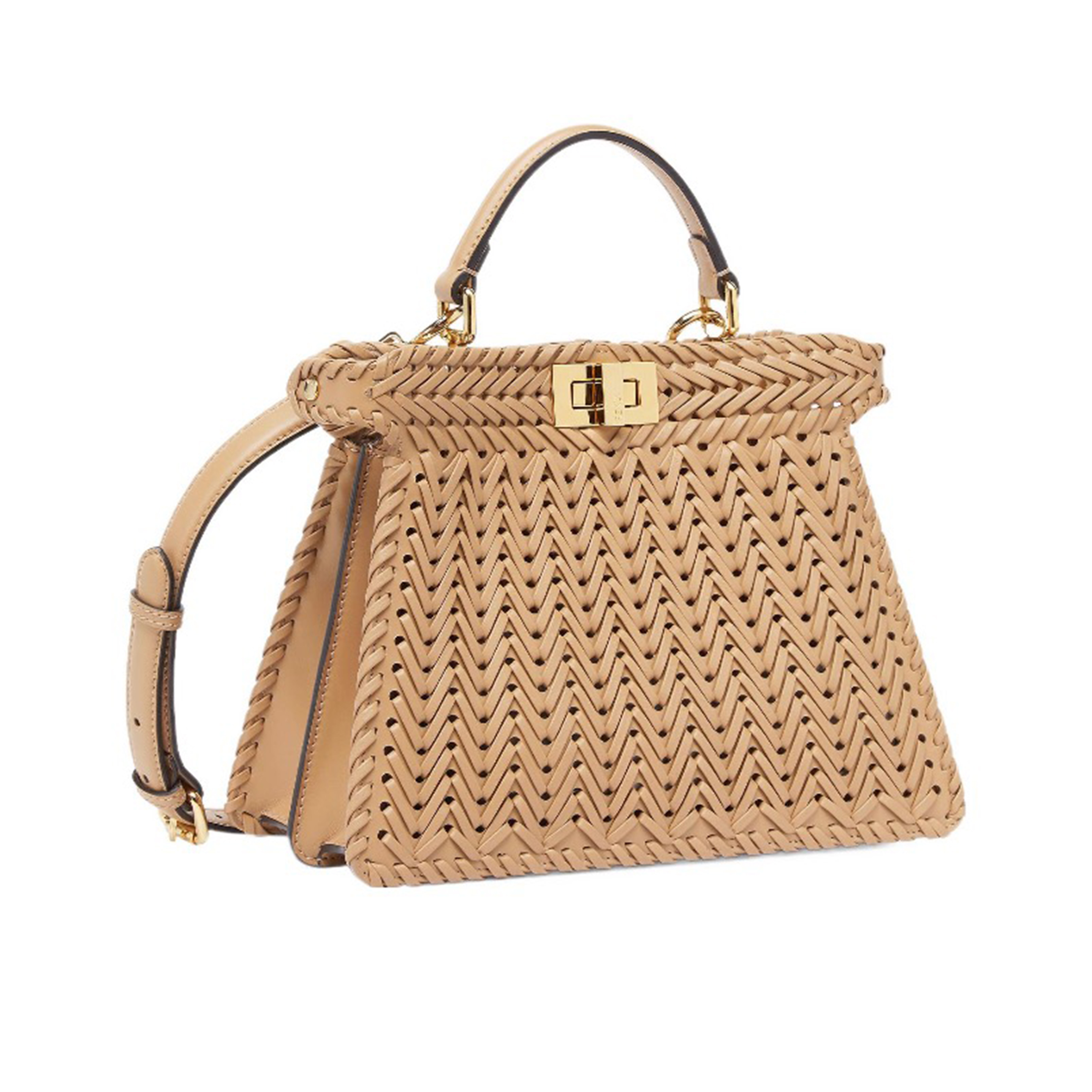 NIGO Fendi Woven Leather Handbag Casual Bags Fashionable Gold Buckle Crossbody Bag #nigo71288