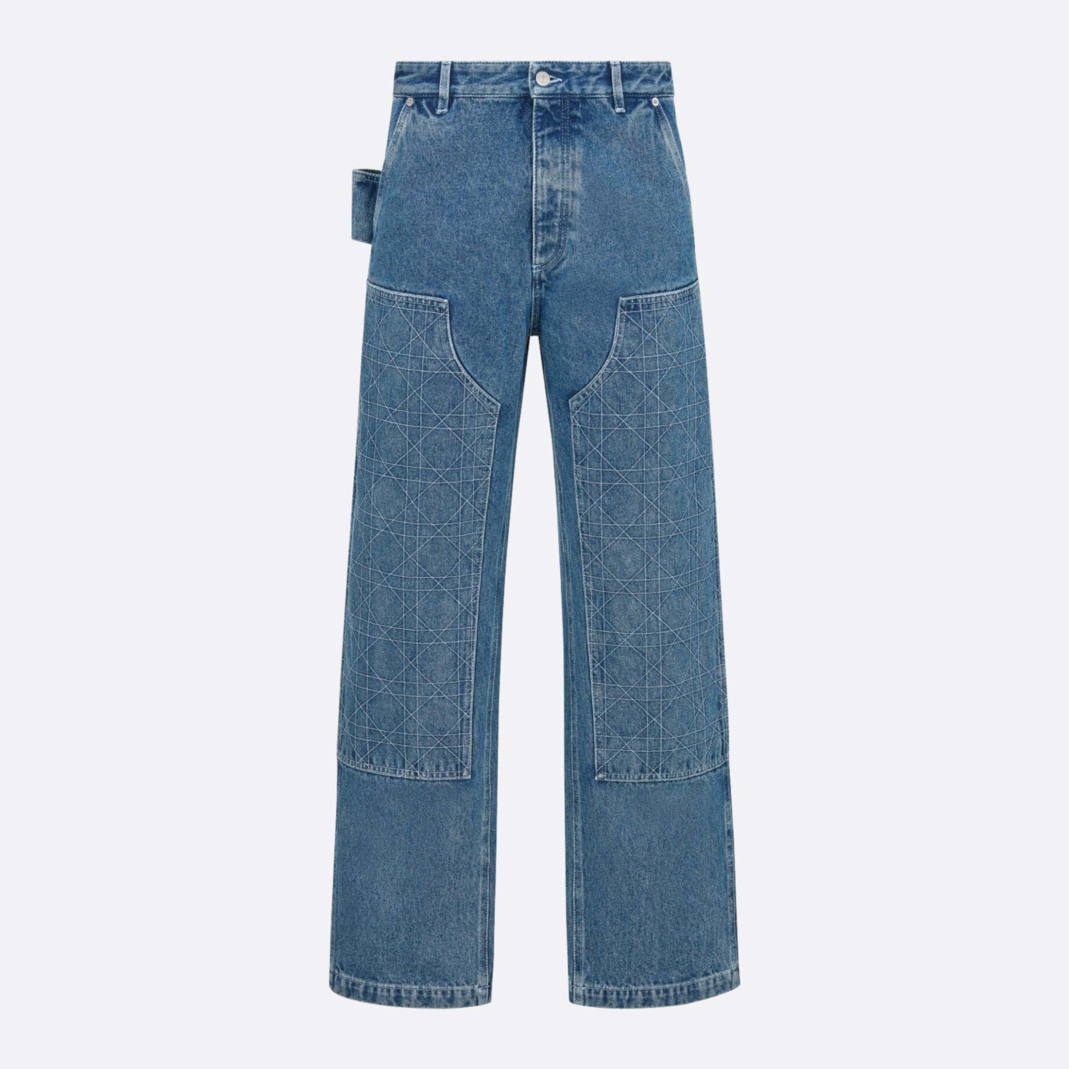 NIGO Dior Men's Seasonal Blue Cotton Plaid Line Workwear Jeans Casual Fashion Straight Leg Pants #nigo71294