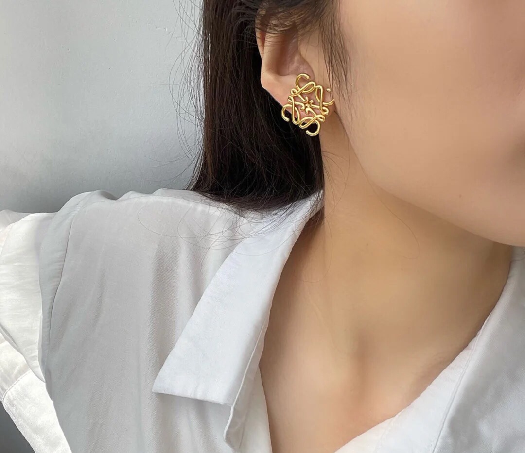 NIGO Loewe Women's Logo Pattern Hollowed Out Geometric Earrings Studs Jewelry #nigo99996