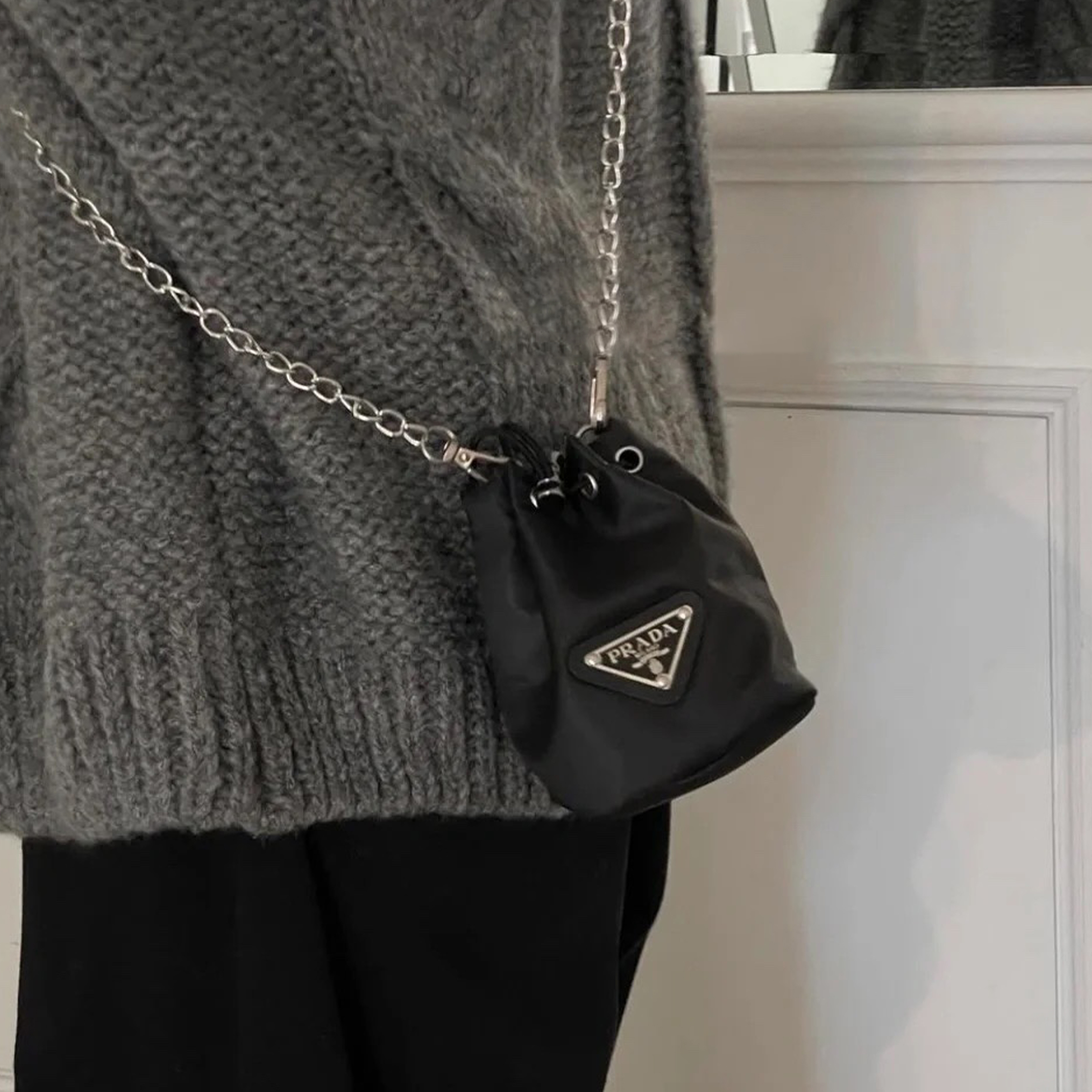 NIGO Prada Men Women Fashion Logo Chain Drawstring Coin Purse Casual Mini Crossbody Bag Ngvp #nigo8599