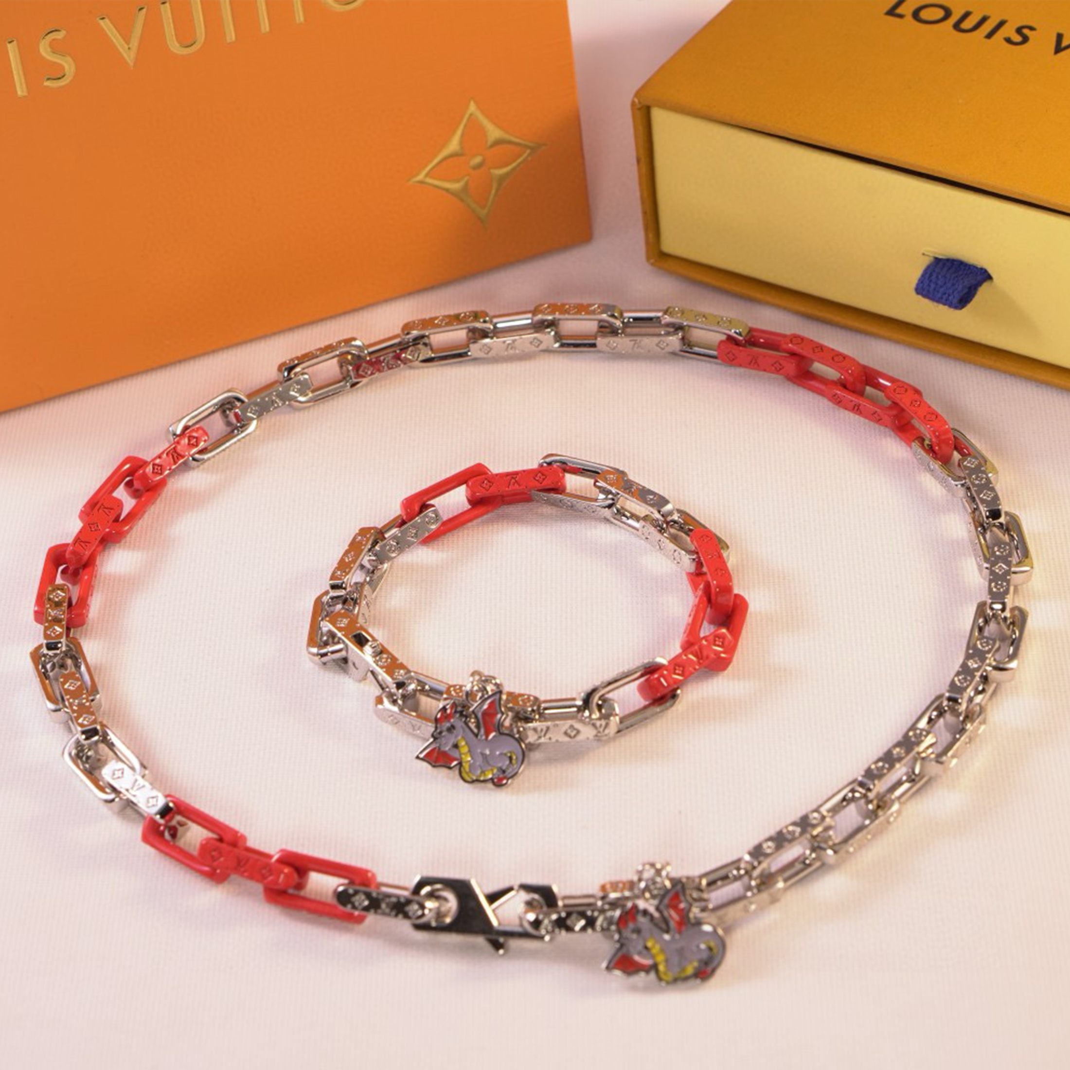 NIGO Louis Vuitton Mens Womens Trendy High Street Chain Color Blocking Bracelet Necklace Dragon Pendant Jewelry #nigo71297