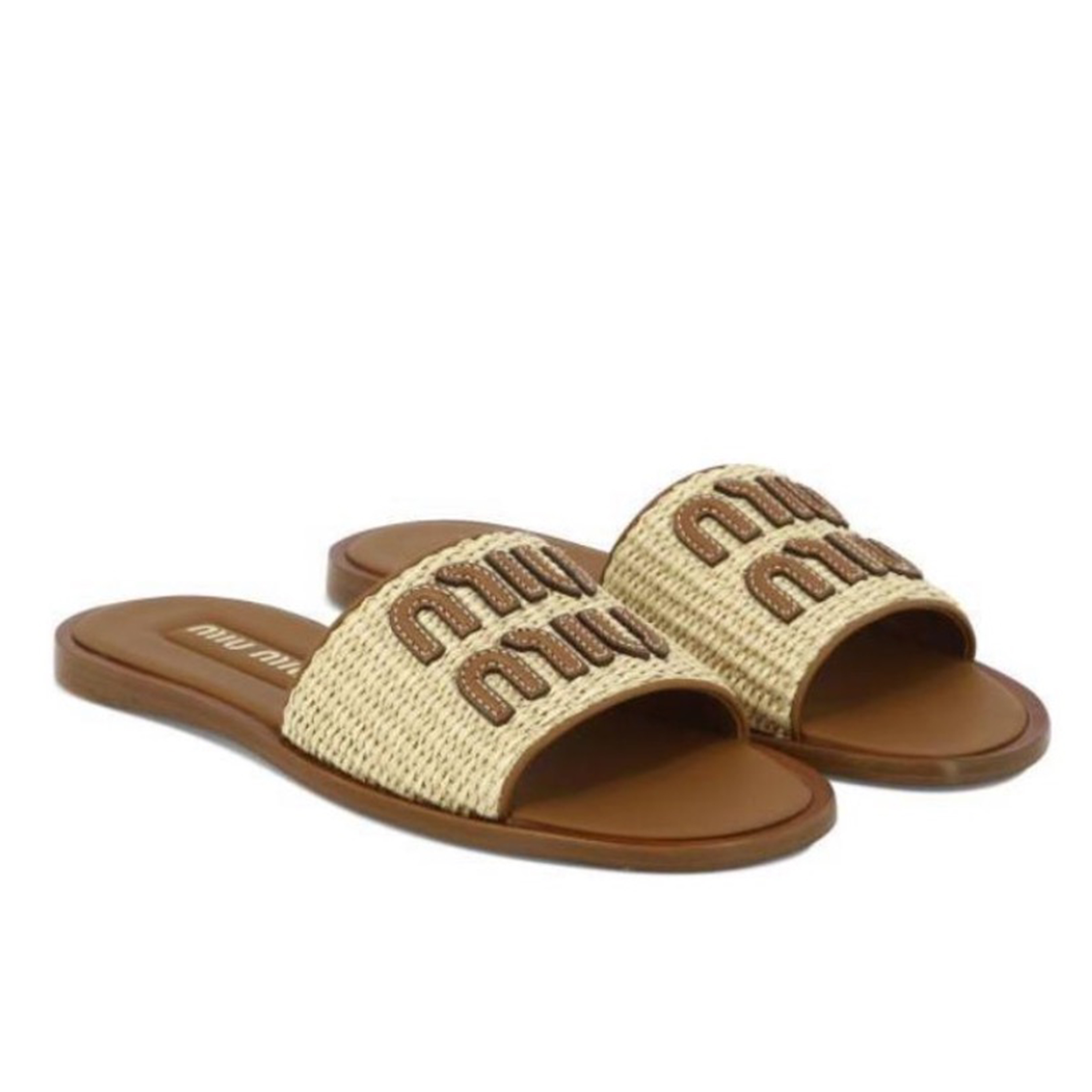 NIGO MiuMiu Women's Summer Gold Logo Fashion Trend Casual Shoes Woven Sandals Comfortable Slippers #nigo71298