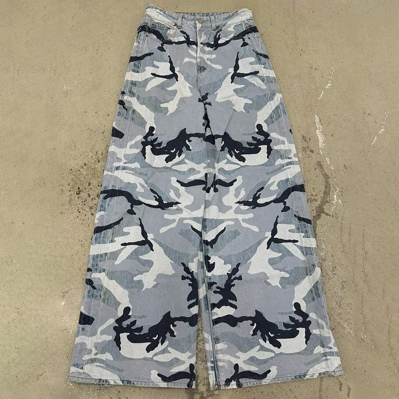 NIGO Vetements Men's Four Seasons Fashion Snow Camouflage Blue Casual Button Fitted Straight Leg Denim Pants Ngvp #nigo8643