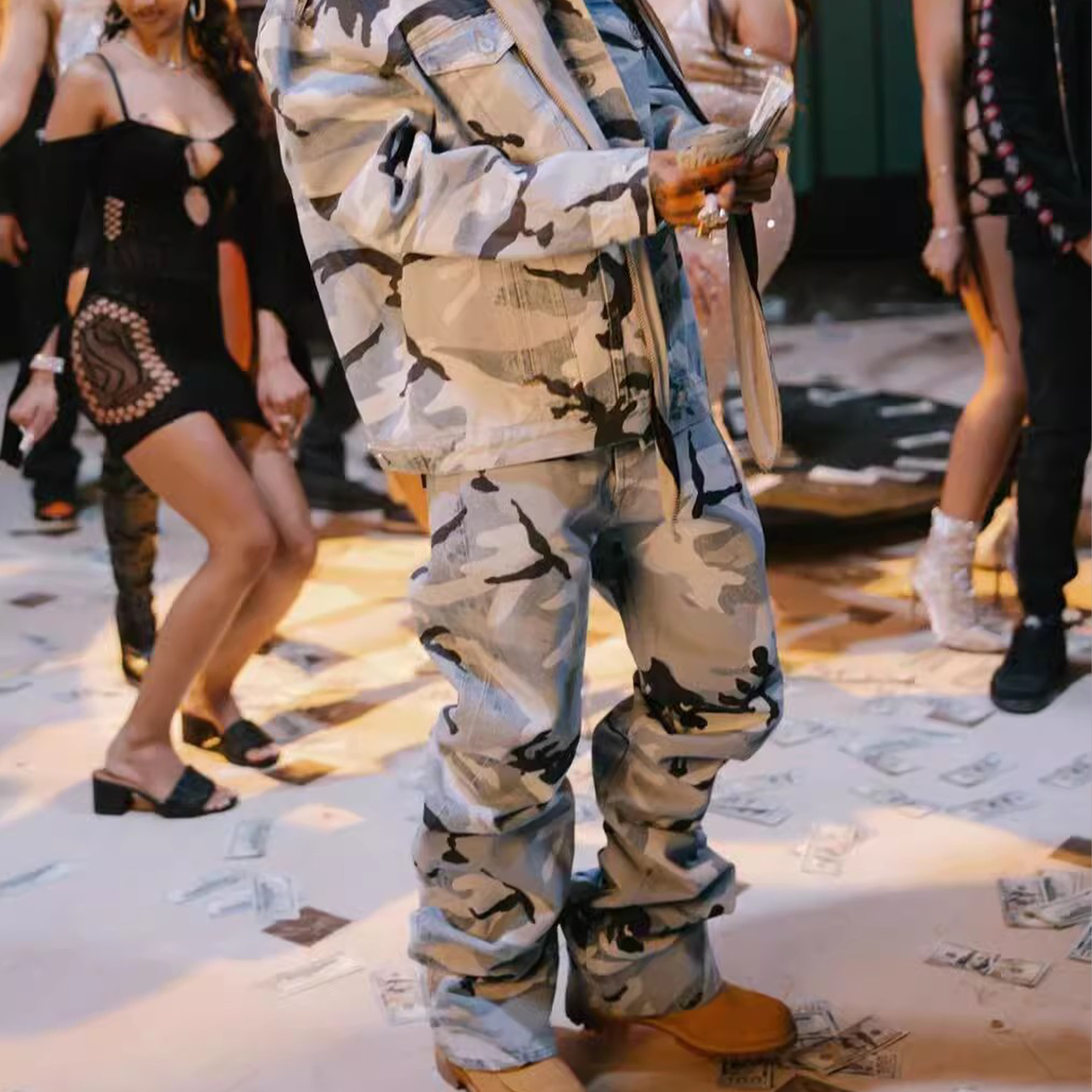 NIGO Vetements Men's Four Seasons Fashion Snow Camouflage Blue Casual Button Fitted Straight Leg Denim Pants Ngvp #nigo8643