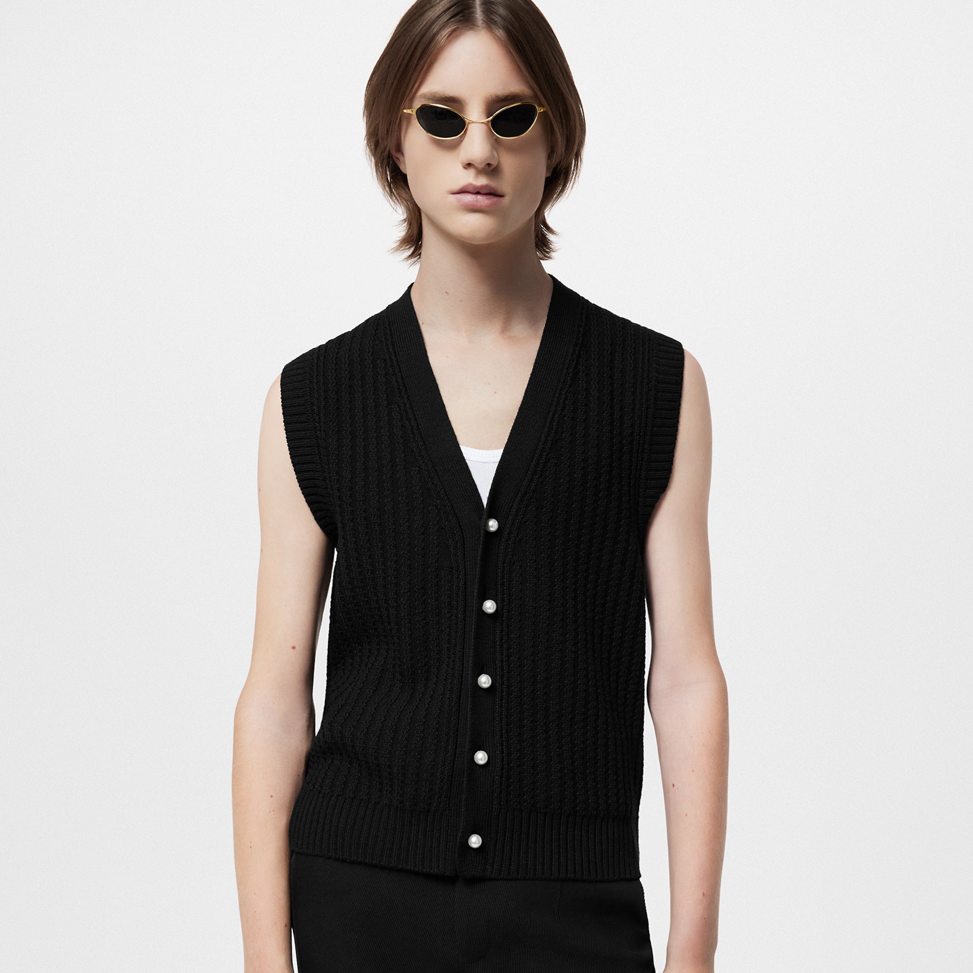 NIGO Louis Vuitton Men's Spring/Summer Black V-Neck Wool Knit Single Breasted Vest Top Jacket #nigo72114