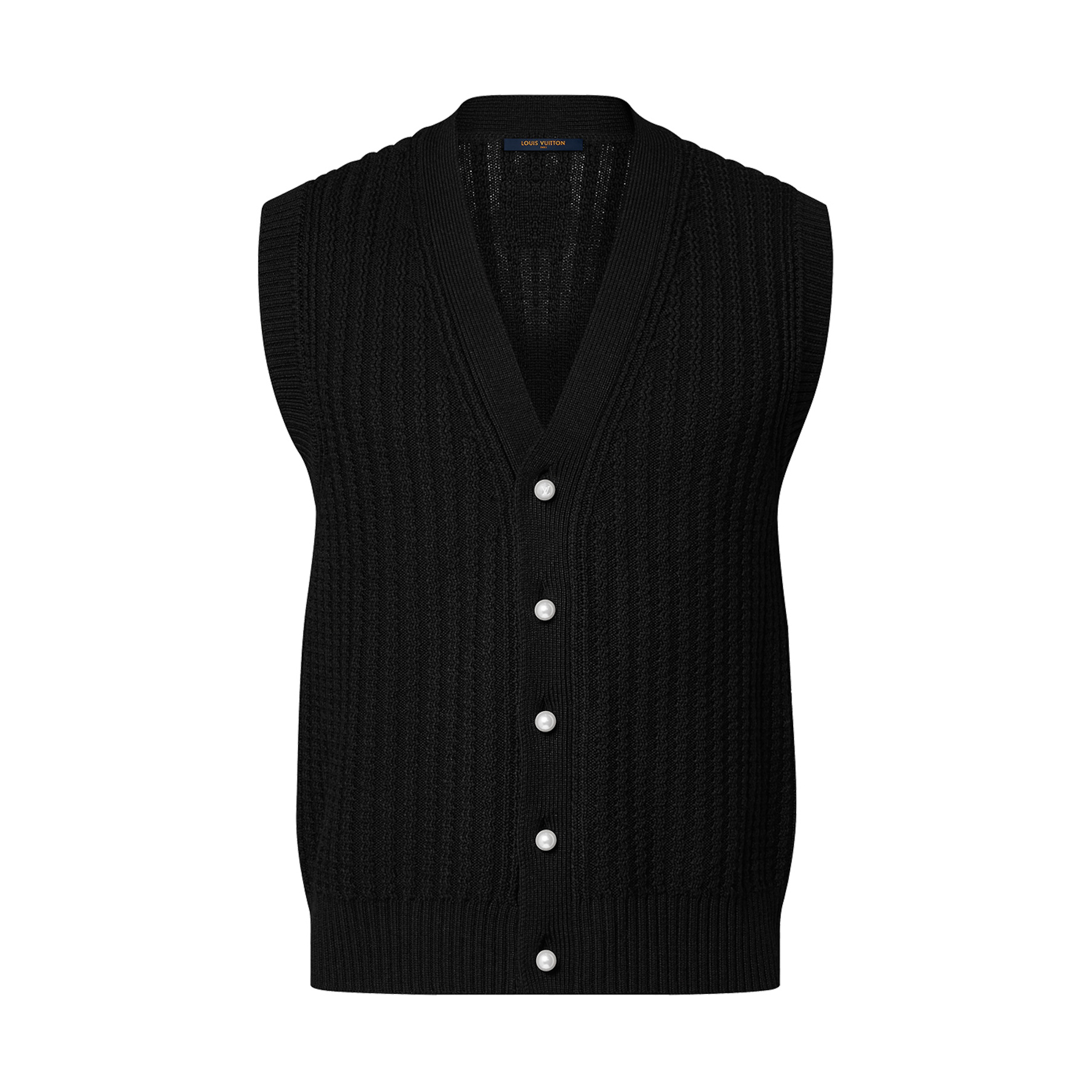 NIGO Louis Vuitton Men's Spring/Summer Black V-Neck Wool Knit Single Breasted Vest Top Jacket #nigo72114