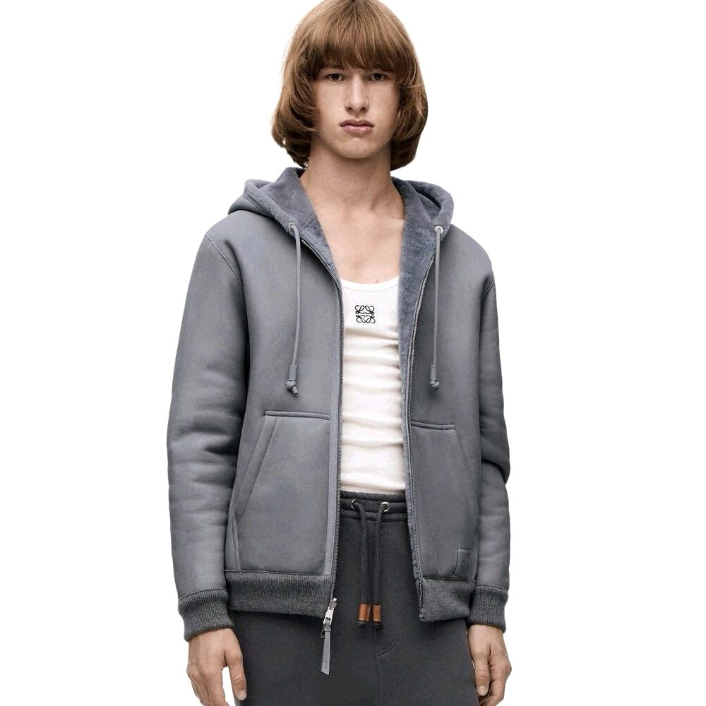 NIGO Loewe Men's Fall/Winter Gray Hooded Drawstring Reversible Wearable Zipper Jacket #nigo72113