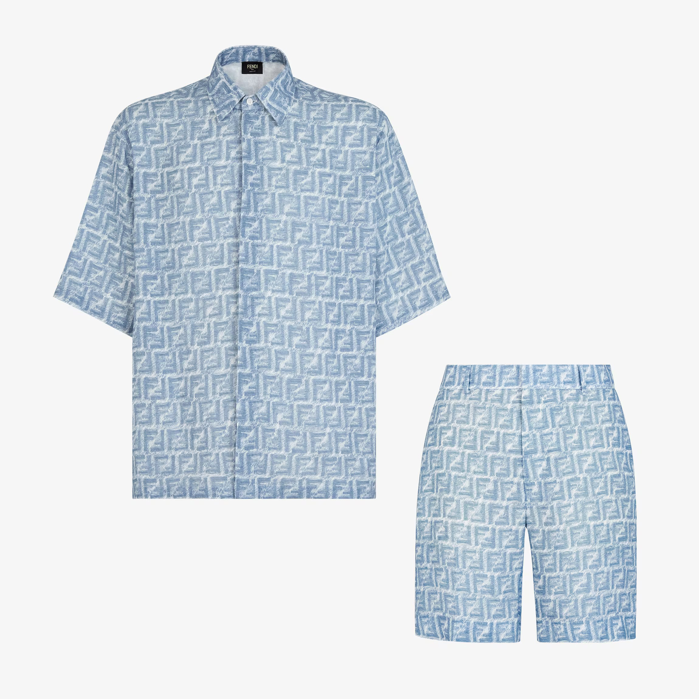 NIGO Fendi Men's Spring/summer Letter Logo Linen Fashion Short Sleeved Shirt Single Breasted Flip Collar Top Short Set Suit #nigo72122