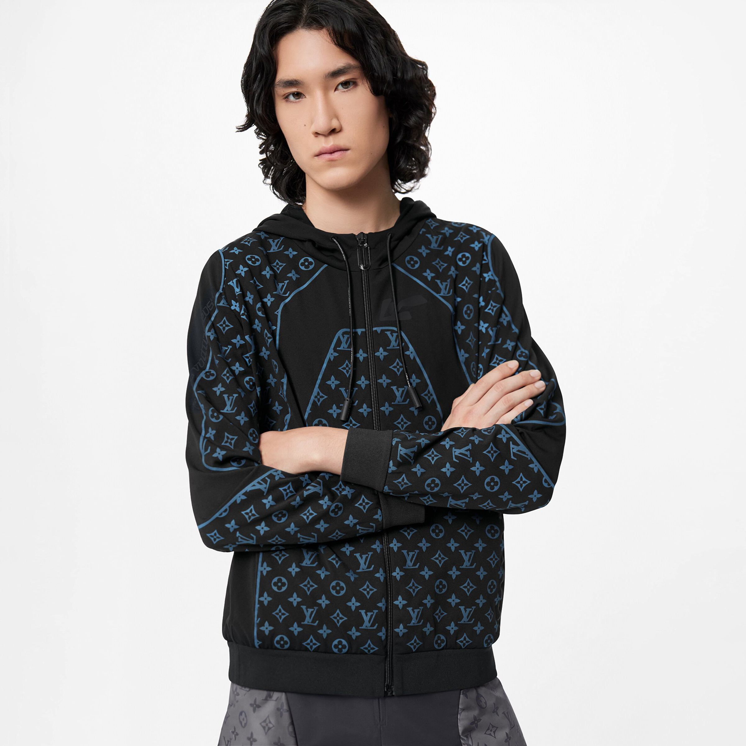 NIGO Louis Vuitton Men's Fall/Winter Black Monogrammed Text Zipper Hooded Jacket #nigo72111