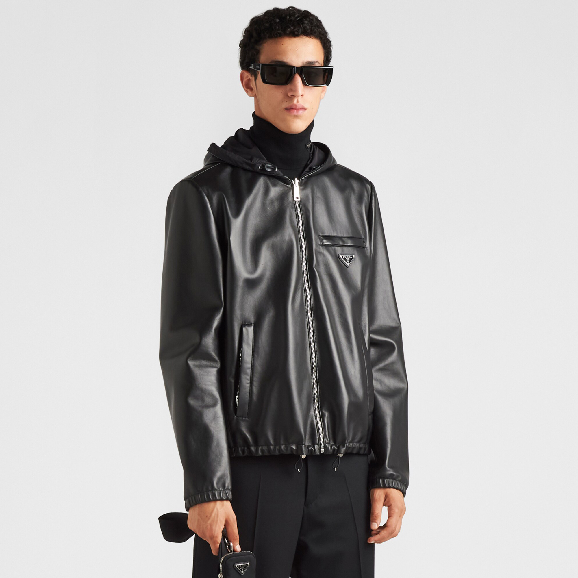 NIGO Prada Men's Fall/Winter Black Triangle Metal Label Lambskin Reversible Wearable Zipper Jacket #nigo72112