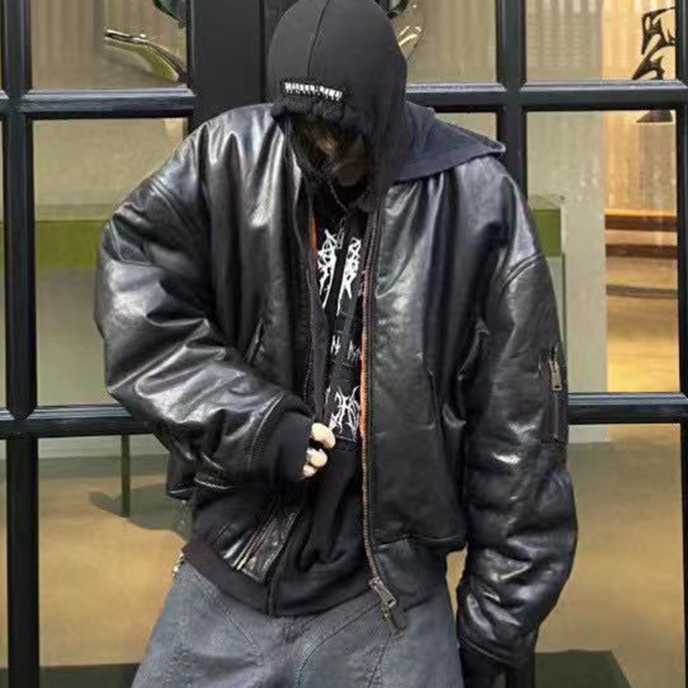 NIGO Balenciaga Men's Fall And Winter Fashion Casual High Street Hooded Zipper Leather Jacket Temperament Coat #nigo71312