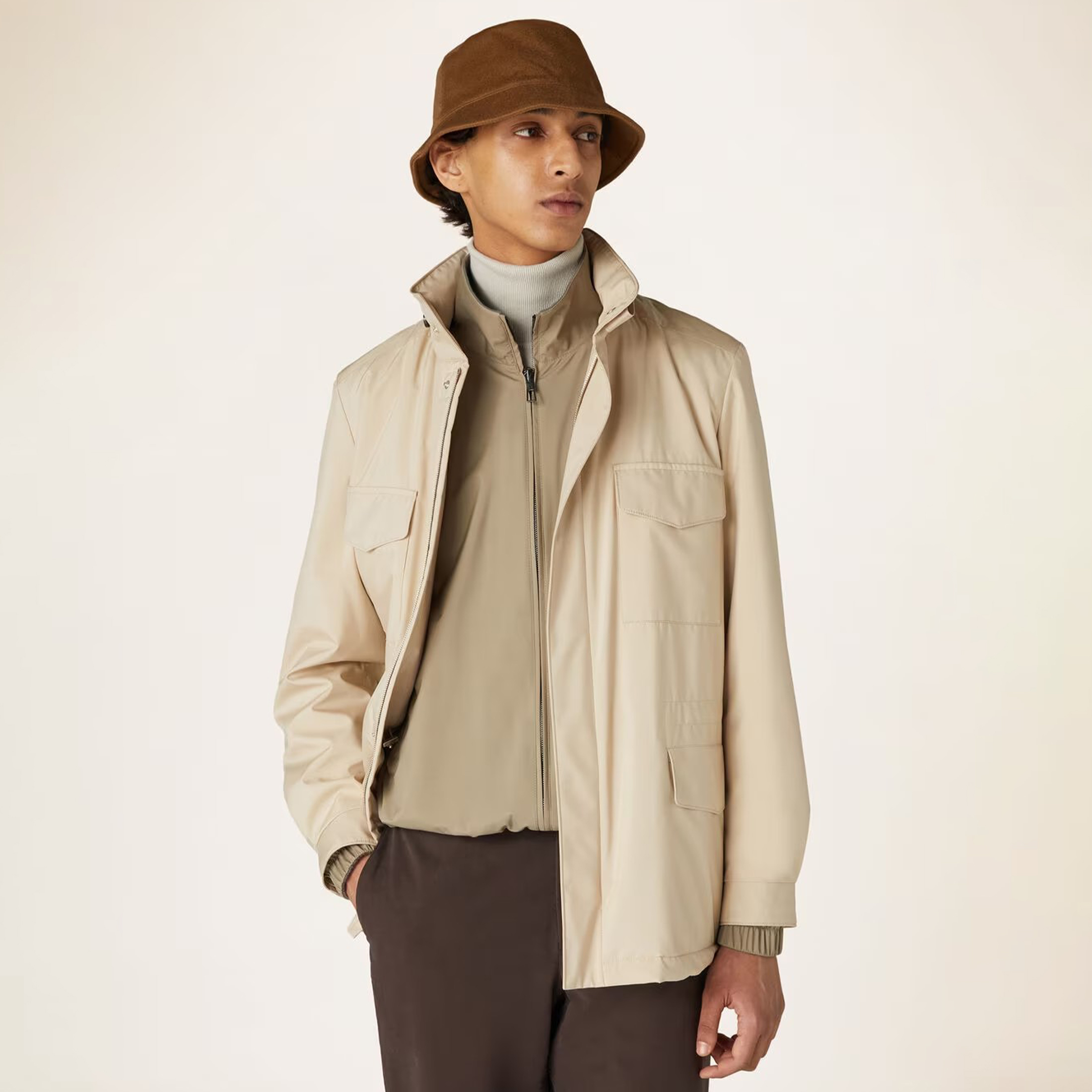 NIGO Loro Piana Men's Spring Solid Traveller Windmate® Jacket Standing Collar Long Sleeve Zipper Casual Fitted Jacket Ngvp #nigo8652