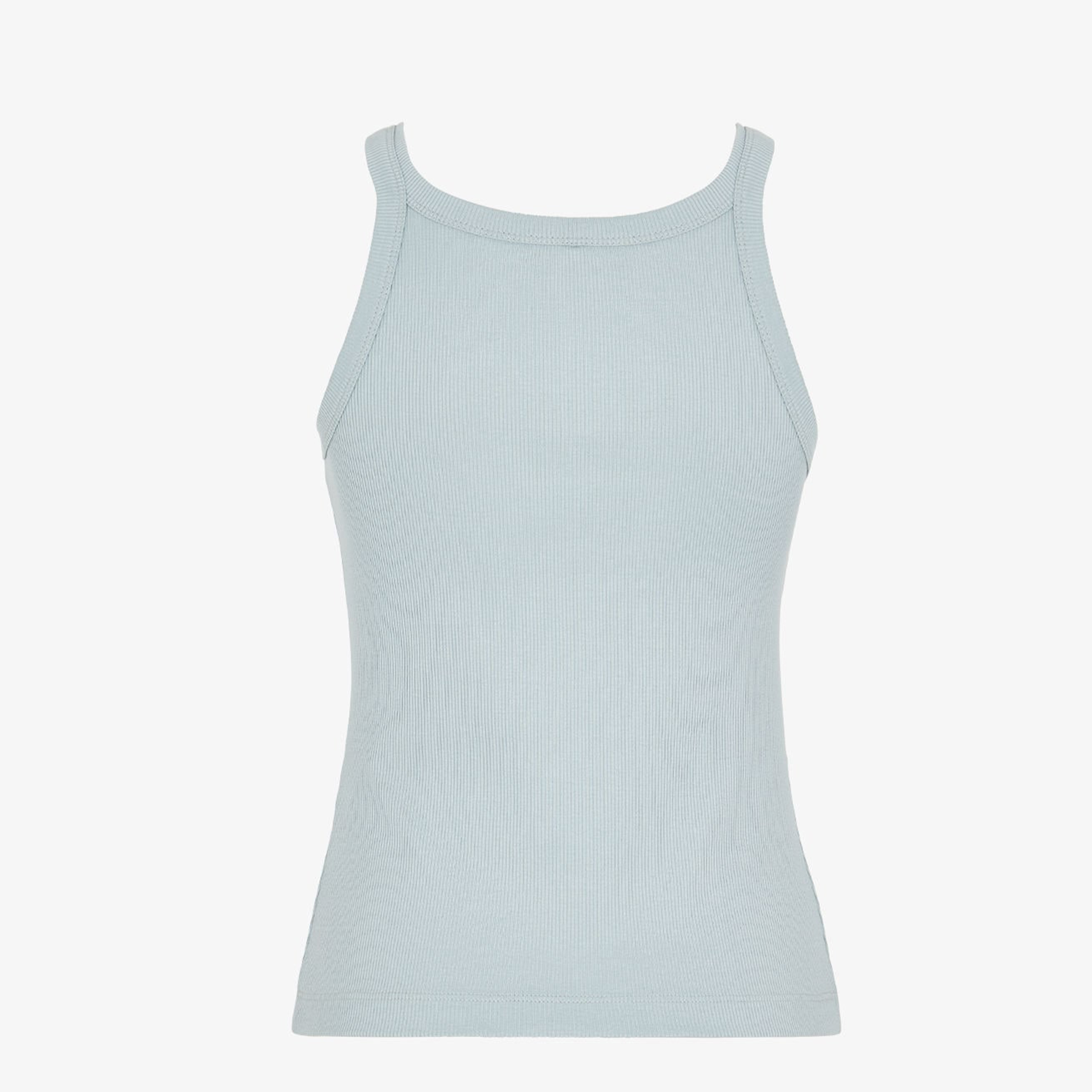 NIGO Fendi Women's Spring Summer Light Blue Cotton Top Black Embroidery Sleeveless Slimming Camisole Tank Top Vest #nigo72134